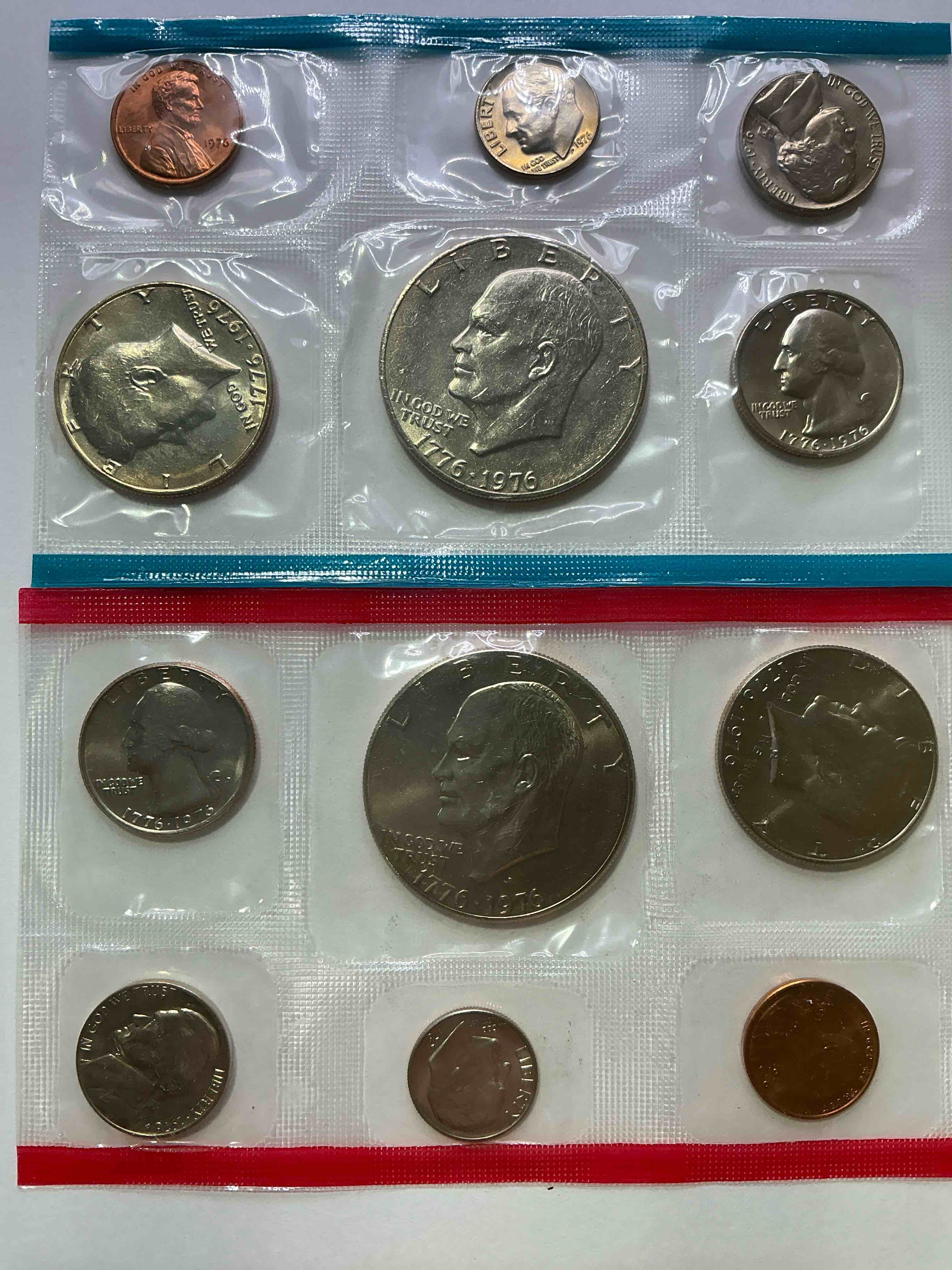1976 Bicentennial Mint Coins! This Highly Collectible Mint Coins Include 12 Coins, Six Minted From Each Mint Location (Philly & Denver) That Year. Coins Are 1976 Special Bicentennial Edition, To Include Rare Bicentennial "Ike" Dollar! Still In Its Original Envelope Direct From The U.S. Treasury in 1976!
