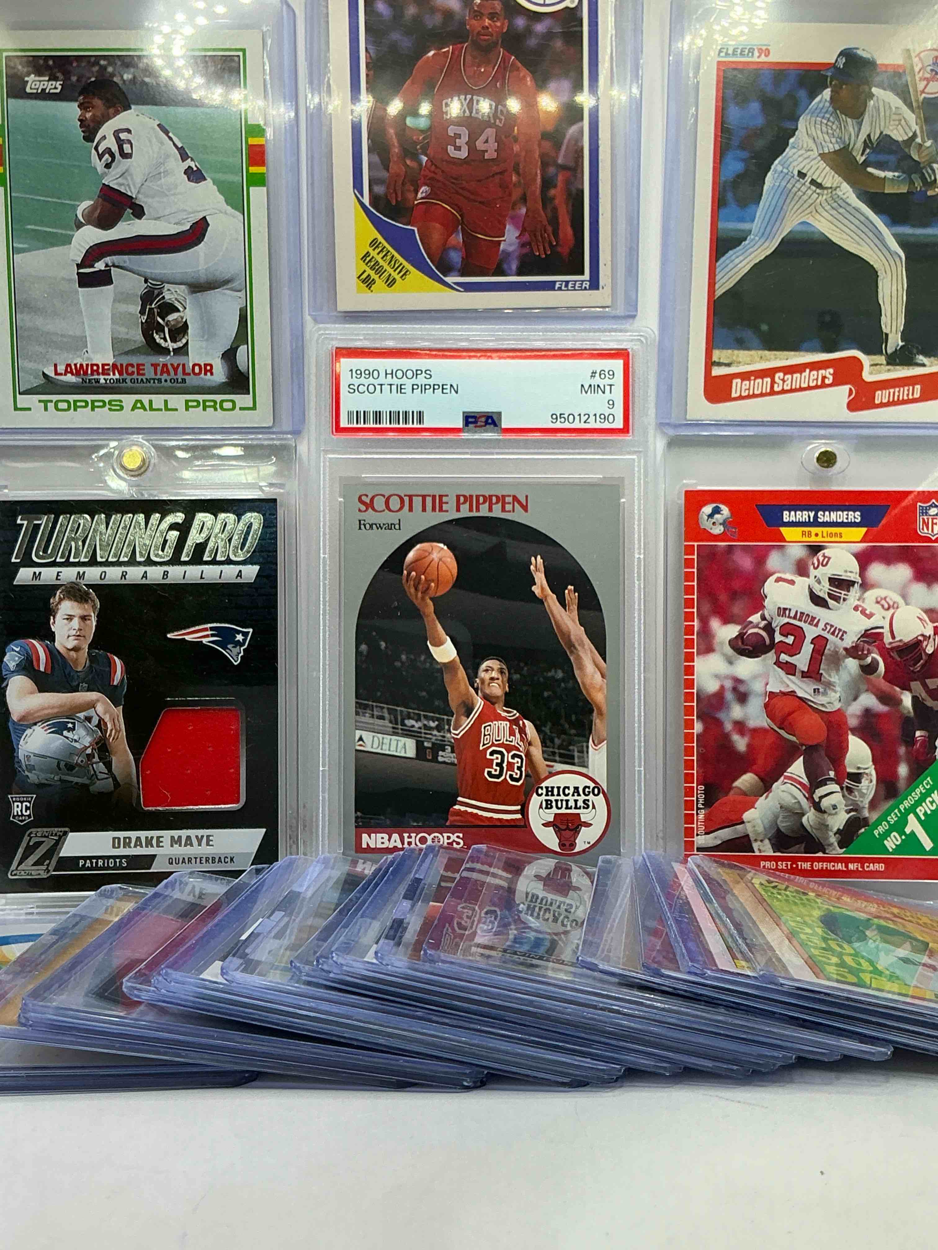 Drake Maye Jersey Rookie Card, PSA 9 Scottie Pippen, Barry Sanders Rookie Card & More! Cool Card Craziness Collection! Sanders, Taylor, Barkley, Ryan, Maye, Durant & More! All Encased!