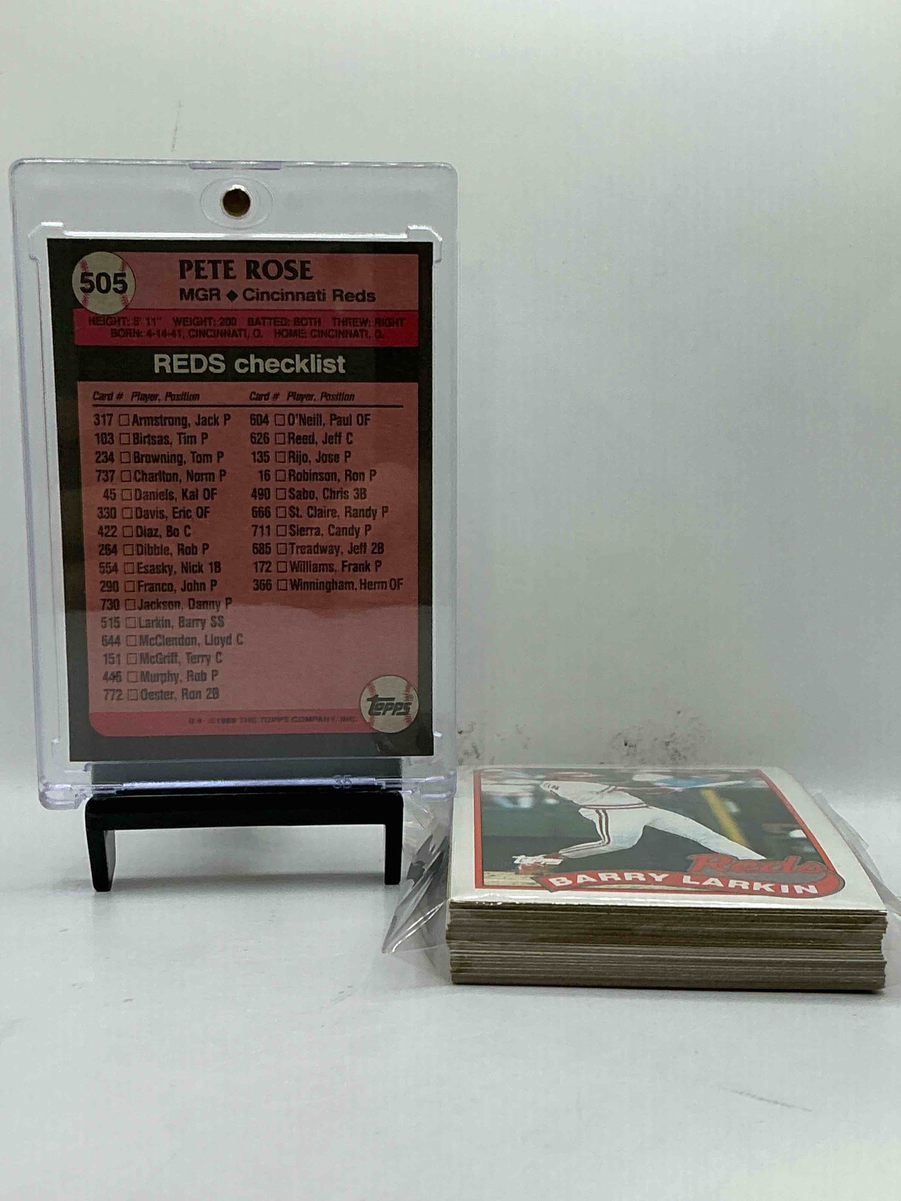 Condition photo showing New/Like New for 1989 Topps Reds Team Set! 29 Card Reds Set! Pete Rose, Tom Browning, Reds Team Card, Eddie Miller, Ron Oester & More! Reds Fans Rejoice!