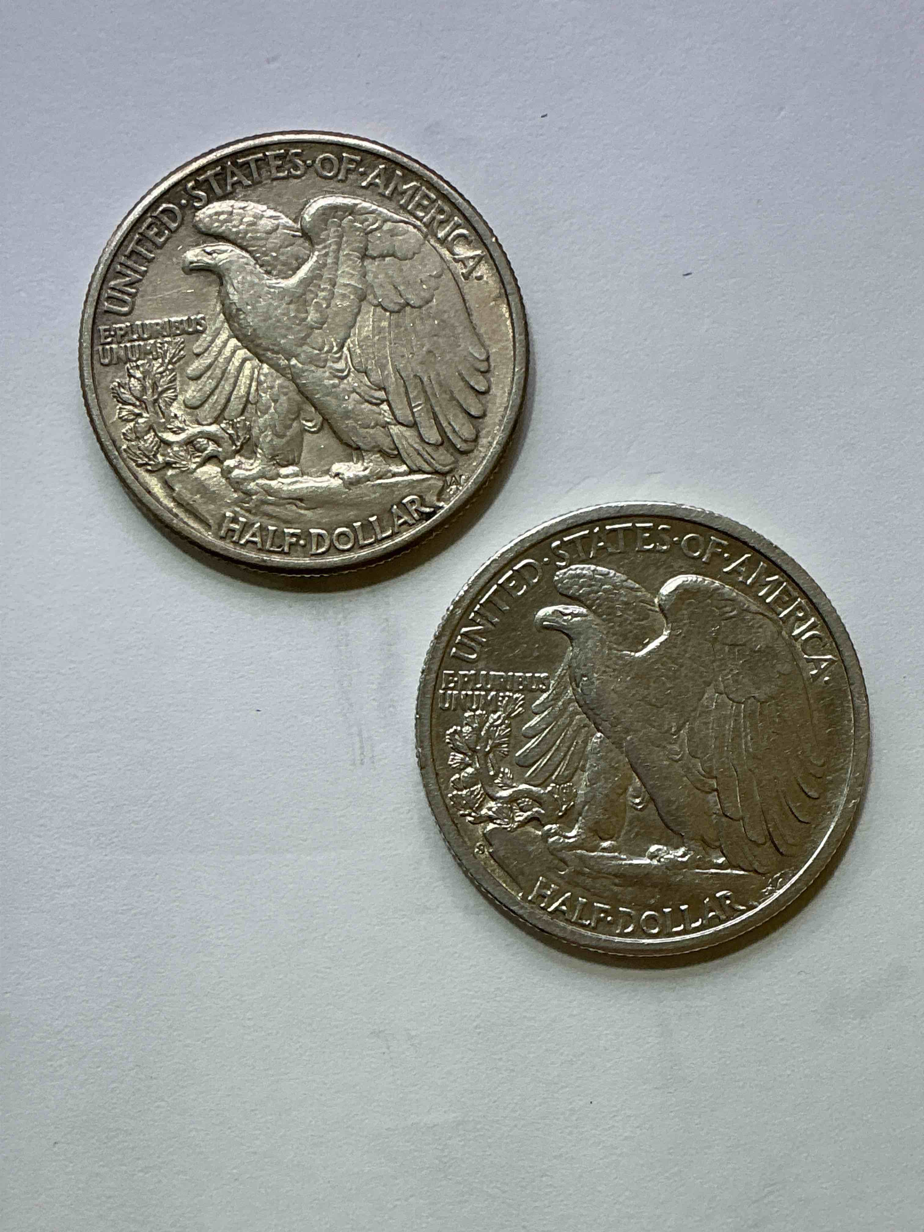 Condition photo showing New/Like New for World War II Era Silver! Antique U.S. Silver! Liberty Walking Silver Half Dollar! This Striking Half Dollars Were Minted From 1916-1947 & Have Become Some Of The Most Collectible Coins In History! Here Are Striking Examples From 1942 & 1945 Liberty Walking Coins Are 90% Fine U.S. Silver, A Great Investment In Precious Metal!