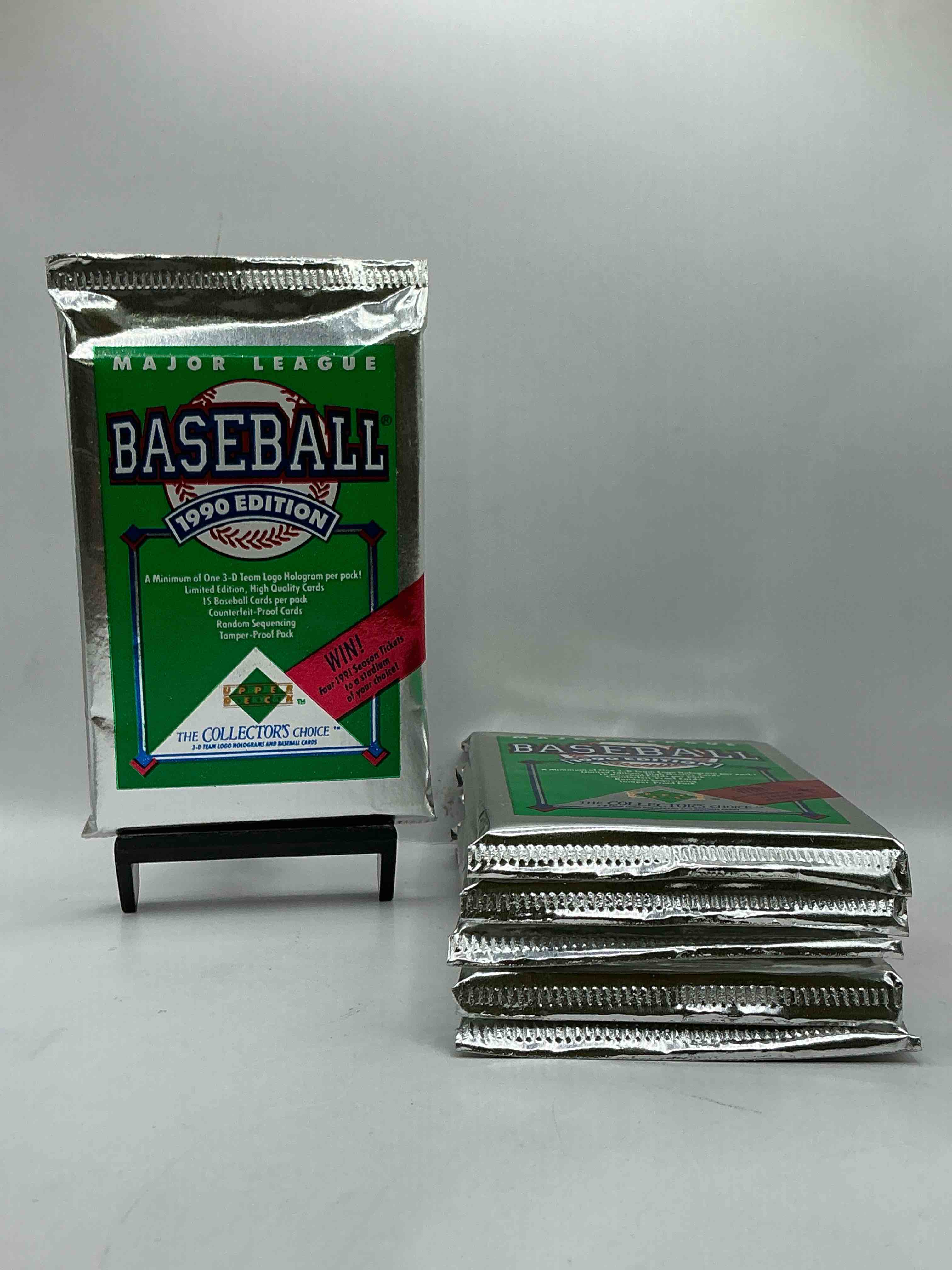 1990 Upper Deck Baseball Unopened Sports Trading Card Packs! Direct From Original Box! Look For Possible Collector's 3D Team Logo Card! As Well As Early Ken Griffey Jr. Cards!