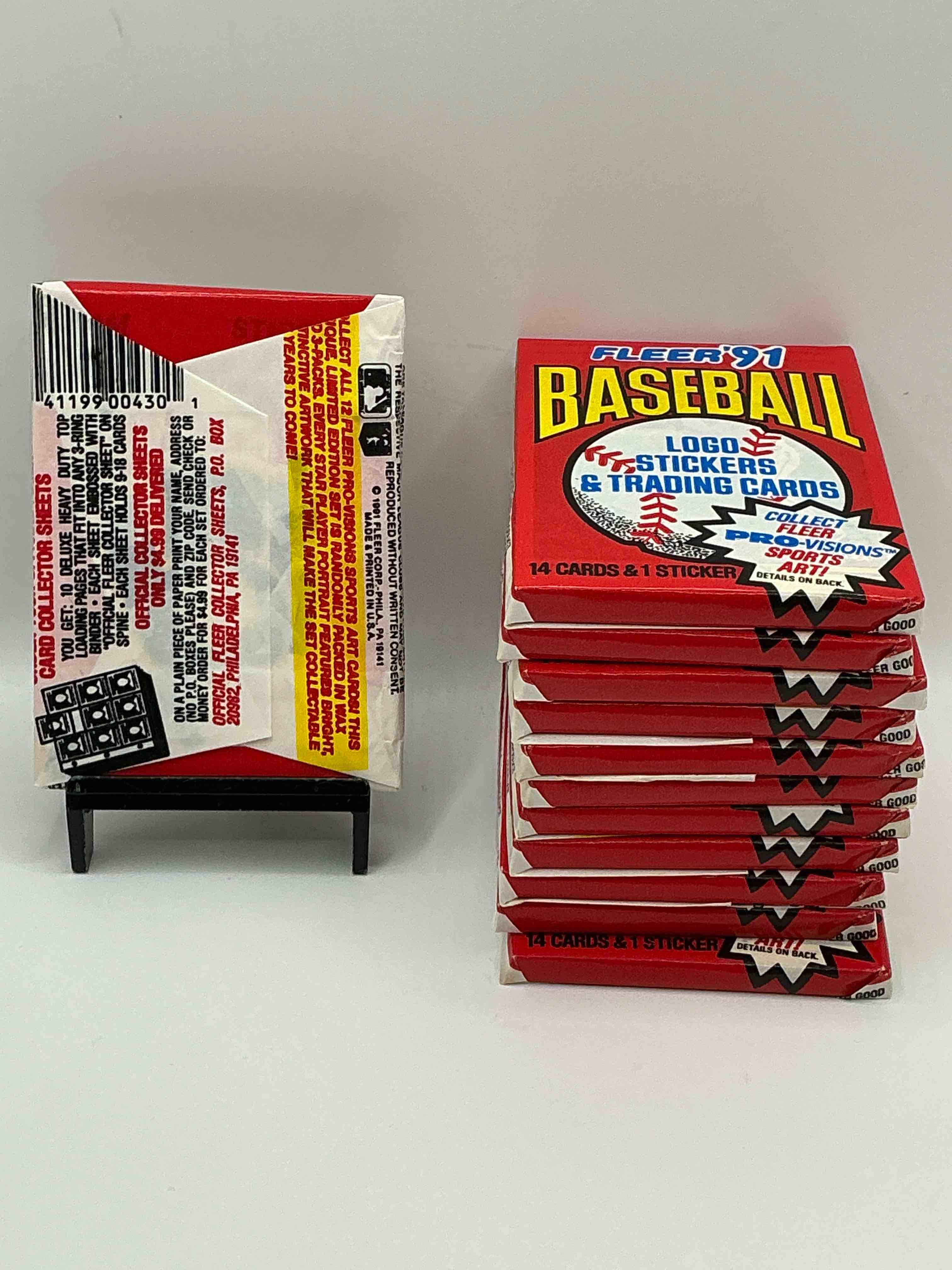 Condition photo showing New/Like New for 1991 Fleer Baseball Unopened Wax Pack, Direct From Original Sealed Retail Case Search For Griffey Jr. & Barry Bonds "Generation Stars" Combo Card #710 (PSA 10 Value $200), Nolan Ryan, Don Mattingly & So Much More!