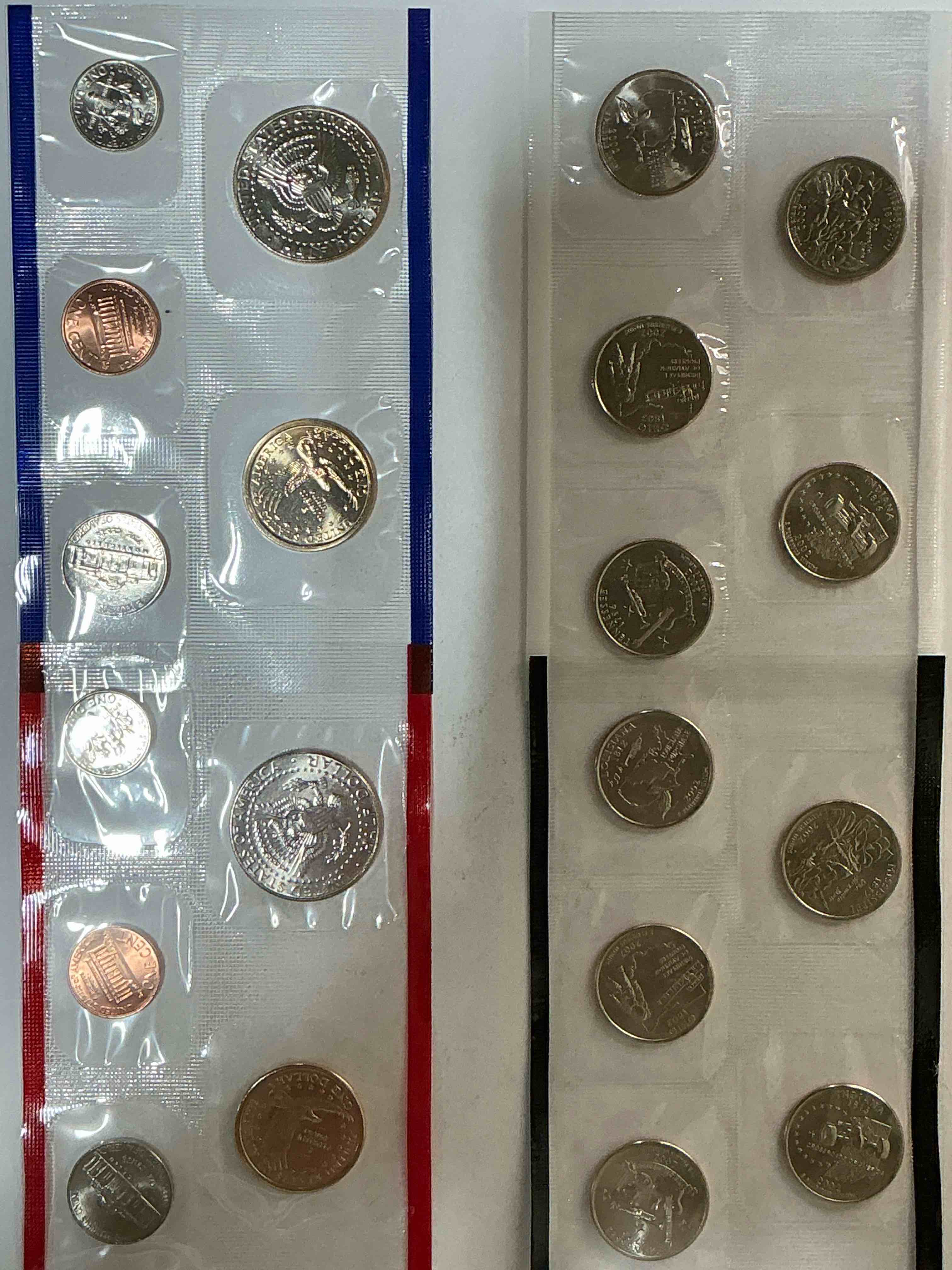 Condition photo showing New/Like New for 2002 Uncirculated Mint Sets! 20 Coin Mint Set With Ohio & Indiana State Quarters! Half Dollars, One Dollar Coins, Quarters, Nickels, Dimes & Pennies! 20 Coin Uncirculated Mint Set! 