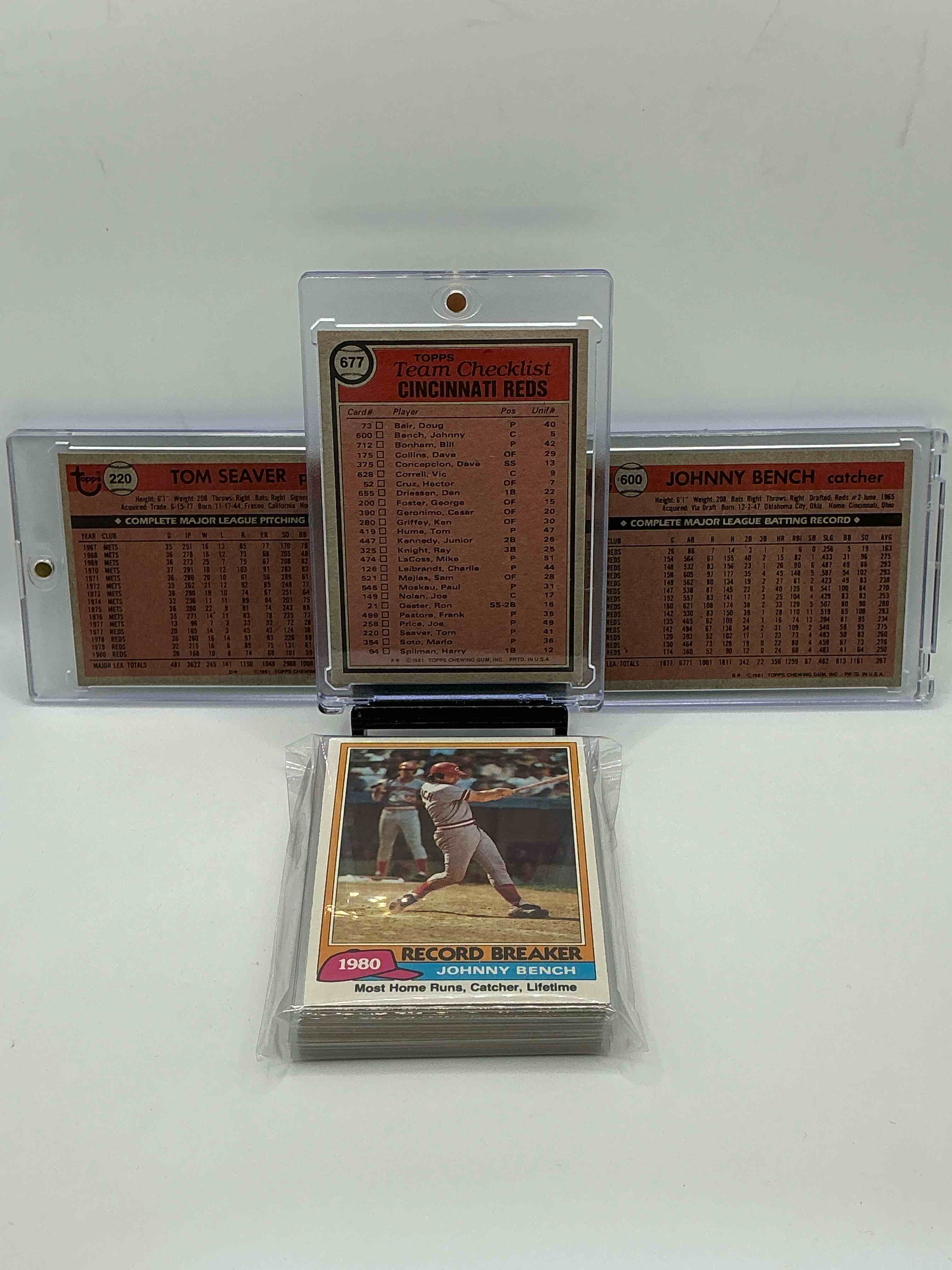 Condition photo showing New/Like New for 1981 Reds Team Set! 28 Card Team Set! Insane Vintage Reds Set! Johnny bench, Bill Bonham, Vic Correll, Mike Lacoss, Junior Kennedy, Dave Concepcion, Ken Griffey, Tom Seaver, Joe Nolan, Dave Collins & More!
