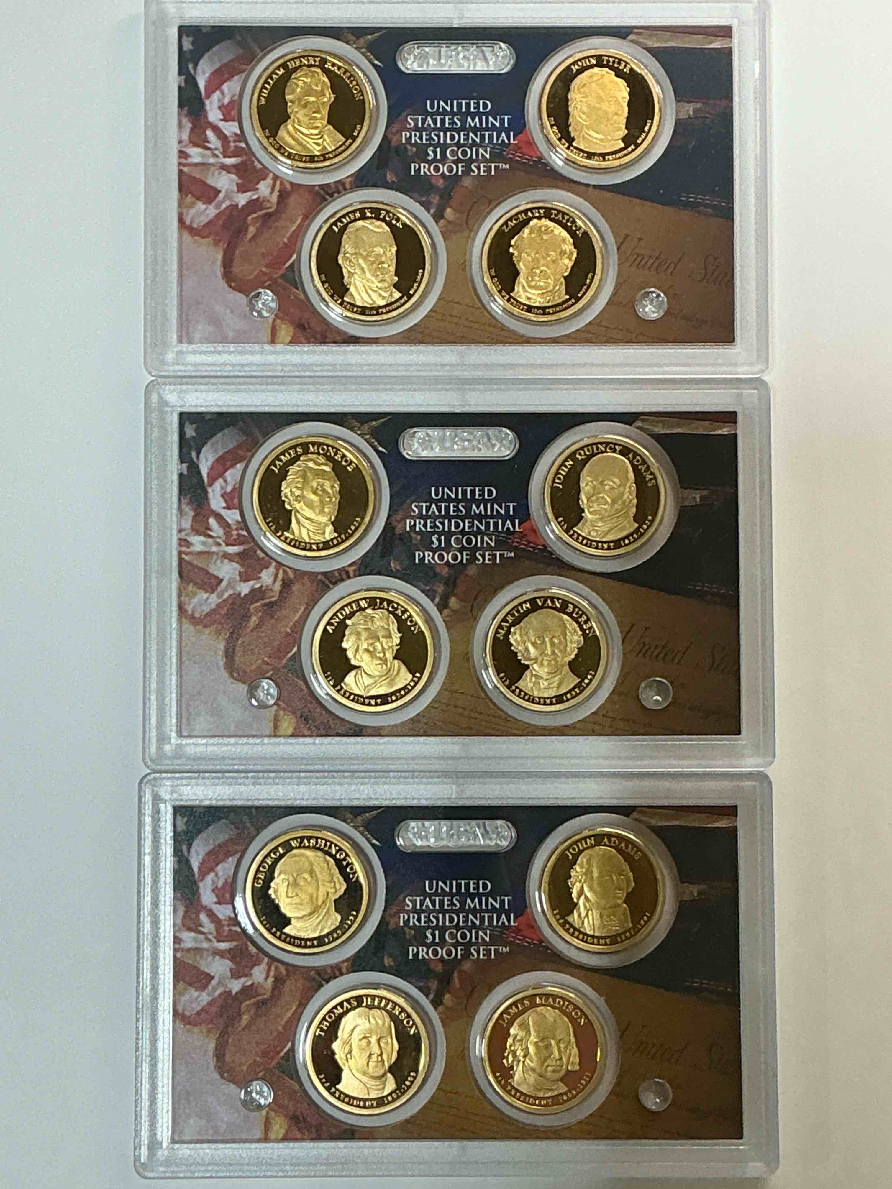 2007-2009 Presidential Mint Sets! Four Coins Each Set, Encased In Plastic… Ultra Rare! These Coin Sets Are Rare & Hard To Find, Perfect To Add To Any Collection!