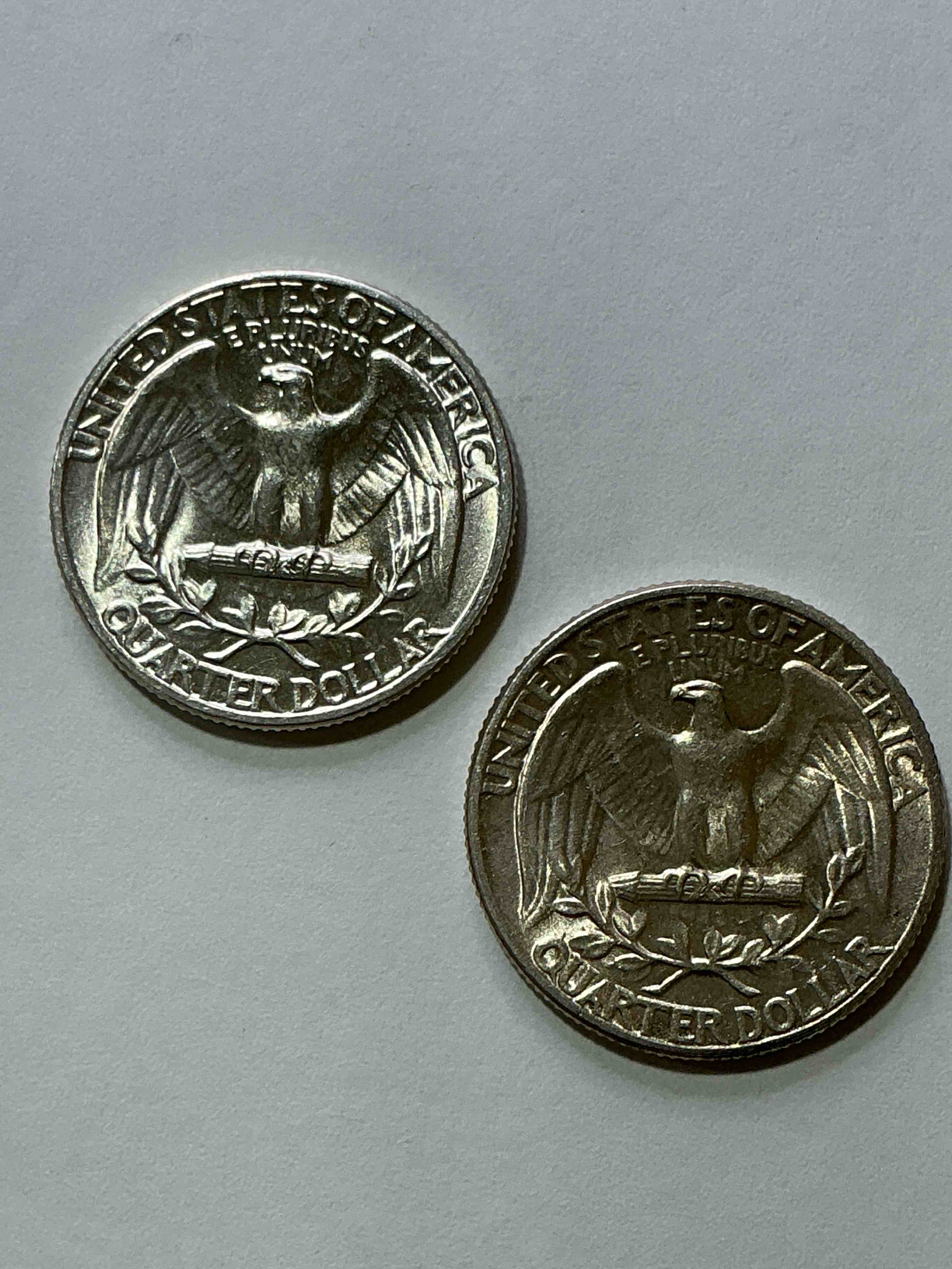 Condition photo showing New/Like New for D-Day Silver! George Washington Brilliant Uncirculated World War II Silver! Pre 1965 U.S. Quarter Dollar Coins Were Actually Silver, Here Are two Great Examples Of Awesome, Pristine George Washington Silver Quarters, Stunning & Uncirculated! Rare Mints! Great For Investing In Precious Metals! These Coins Were Minted At 90% Silver and 10% Copper, Giving Them A Net Weight Of .18084 Ounces Of Pure Silver Per Coin! Very Hard To Find Uncirculated, Stunning! Invest In Fine U.S. Silver!