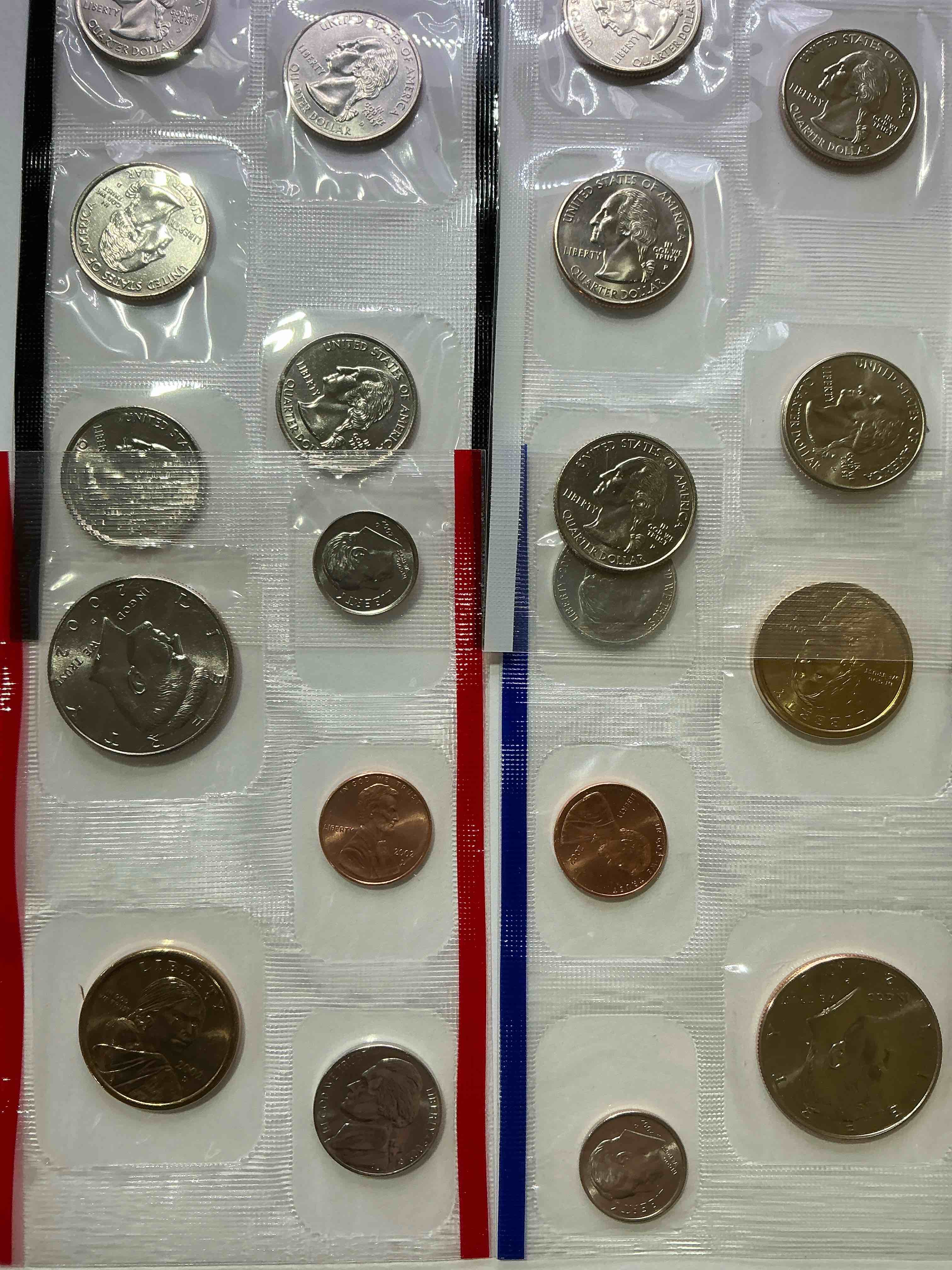 Condition photo showing New/Like New for 2002 Philadelphia & Denver Mint Coins! 20 Coins, Including Sacagawea Dollars, Half Dollars, State Quarters, Nickels, Dimes & Pennies! Wow!