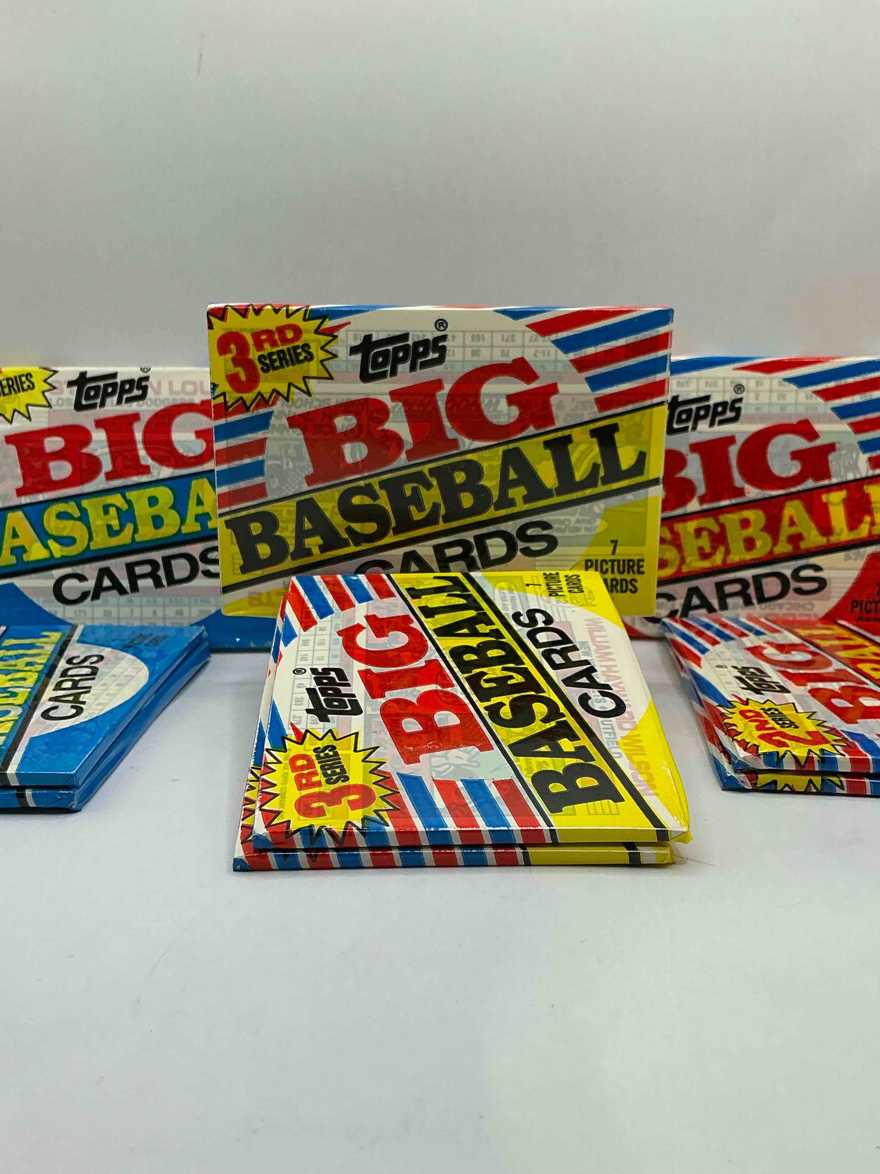 Condition photo showing New/Like New for Series One, Two & Three! 1989 Big Baseball! Here's Something For Nostalgia Fans! 1989 Topps Big Baseball Sealed Card Pack, 1st Series, Direct From Original Retail Case! 1989 Year Hard To Find! Search For Valuable Cards From Don Mattingly, Mark McGwire & Barry Bonds!