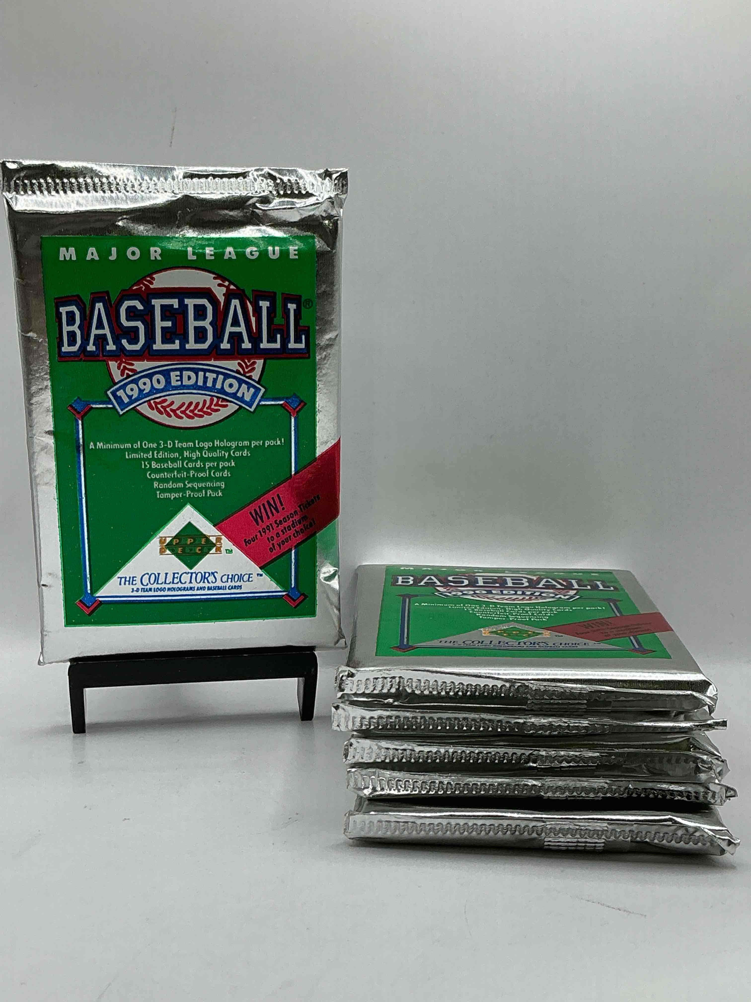 1990 Upper Deck Baseball Unopened Sports Trading Card Packs! Direct From Original Box! Look For Possible Collector's 3D Team Logo Card! As Well As Early Ken Griffey Jr. Cards!