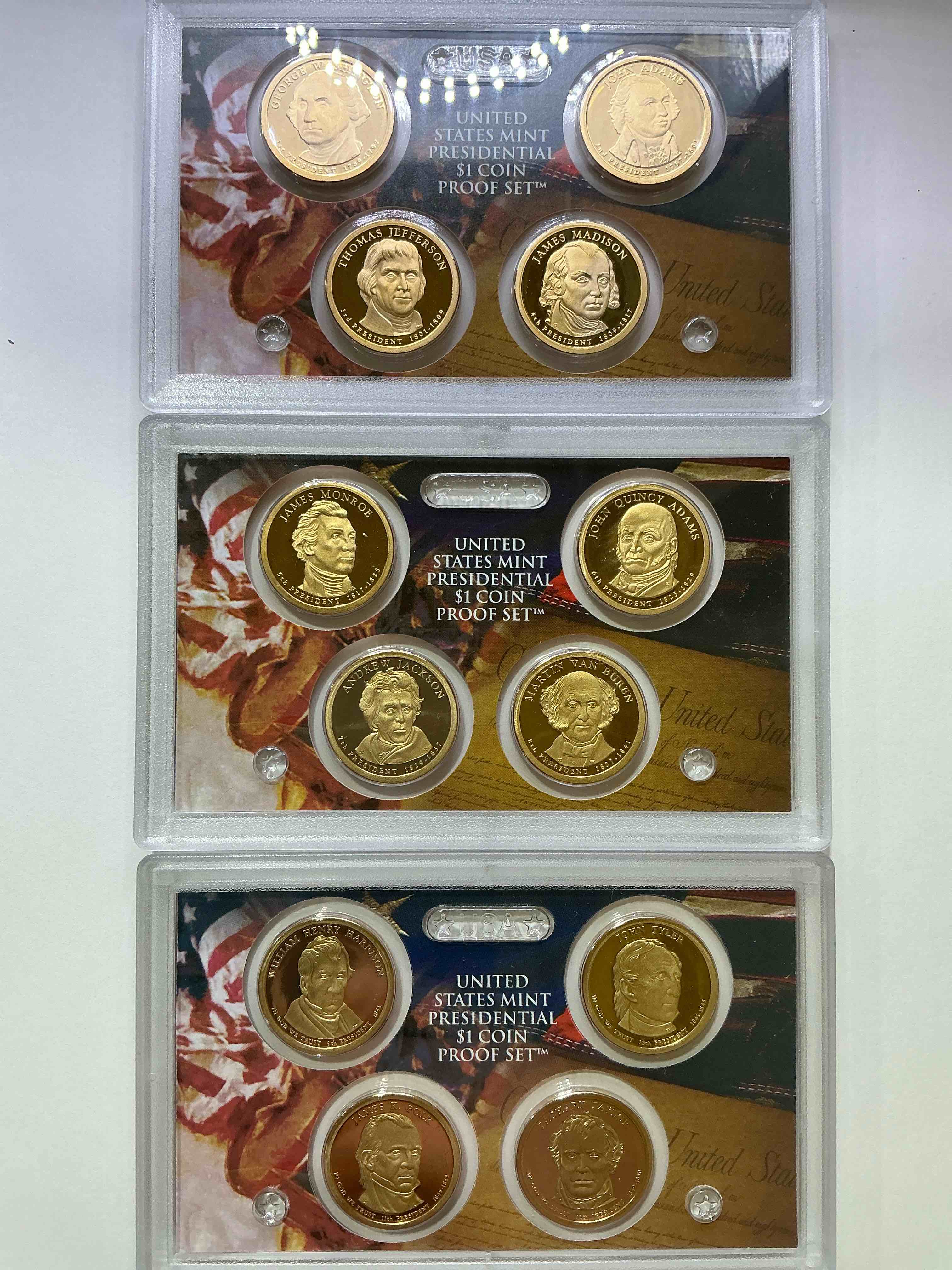 2007-2009 Presidential Mint Sets! Four Coins Each Set, Encased In Plastic… Ultra Rare! These Coin Sets Are Rare & Hard To Find, Perfect To Add To Any Collection!
