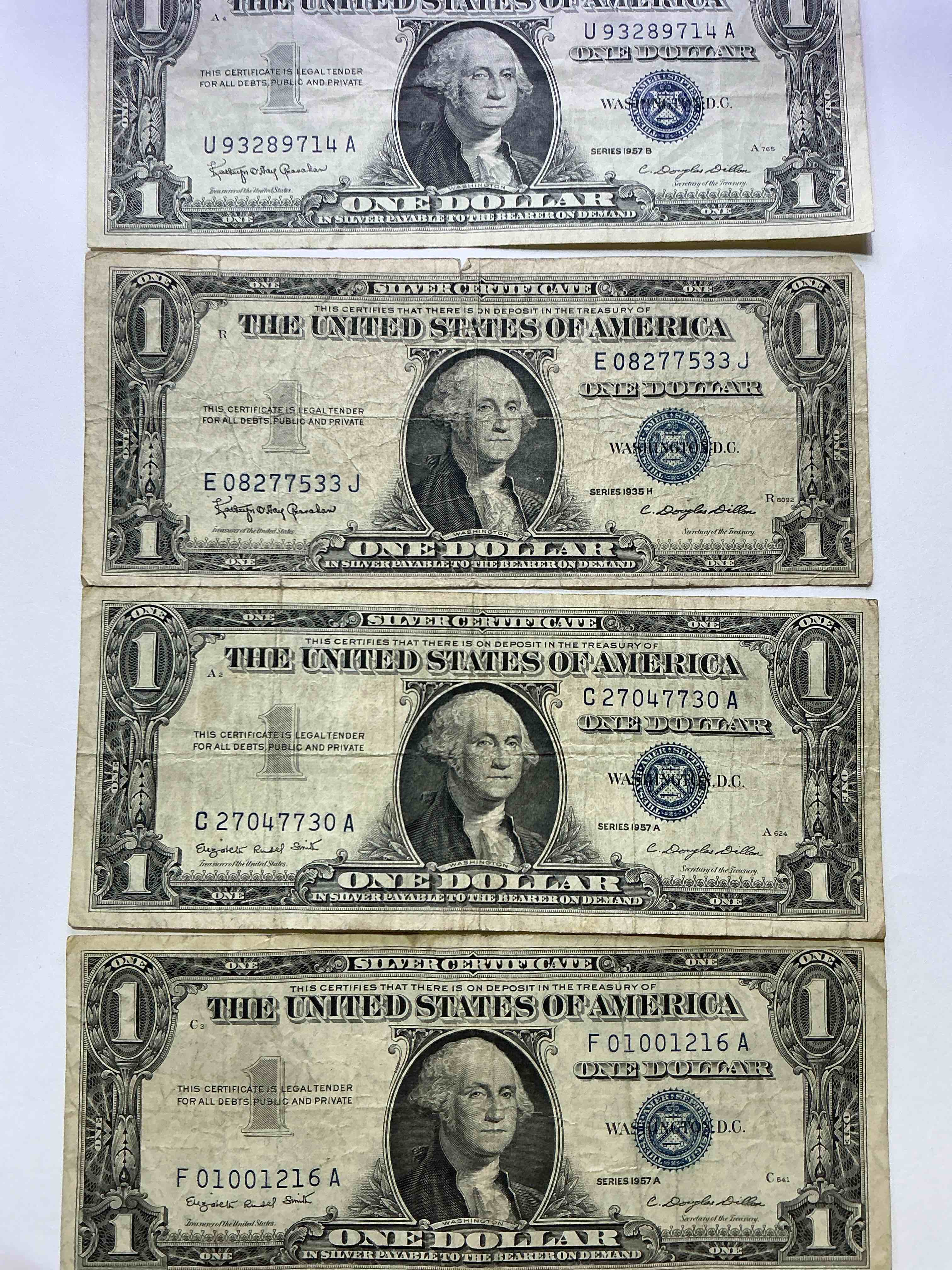 1957 & 1935 Silver Certificates! Did You Know That Prior To 1964 One Dollar U.S. Paper Money Was Actually Redeemable For Silver Dollars?! Wow How Times Have Changed! Silver Certificates Were Produced From 1878 To 1964 & Are Still Considered Legal Tender At Face Value. Here Are Gorgeous, Circulated 1935 & 1957 U.S. One Dollar Silver Certificate, With Highly Collectible "Blue Seal!* Own An Awesome Piece Of History!