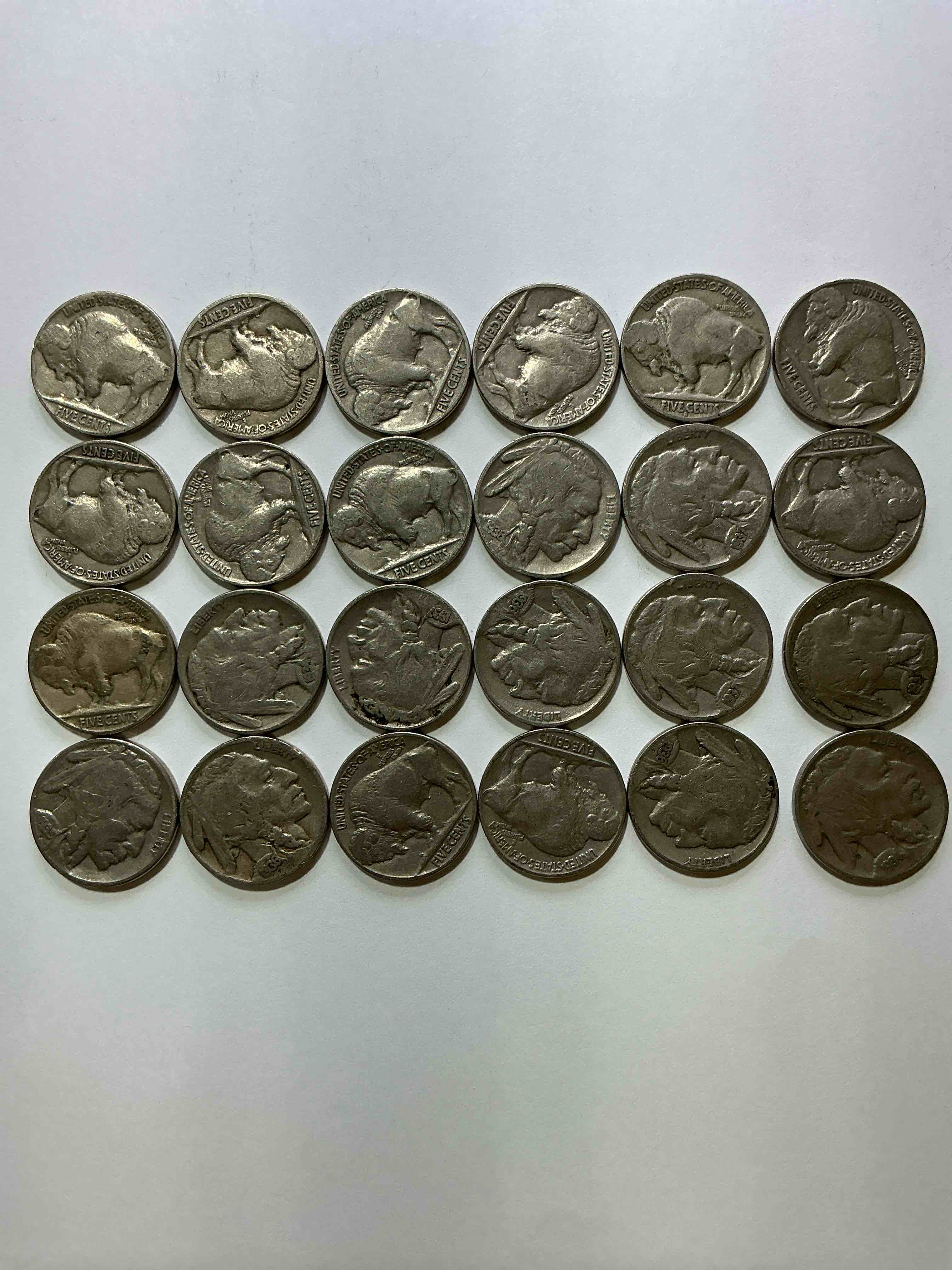 Condition photo showing Good Condition for Historic Buffalo Nickels! Indian Head Buffalo Nickels Were Minted From 1913 To 1938 & Have Become A Favorite For Coin Collectors Around The World! Own Pieces Of American History With These Cool Indian Head Buffalo Nickels In Circulated Condition, Most With Visible Dates Which Is Very Rare For Buffalo Nickels!