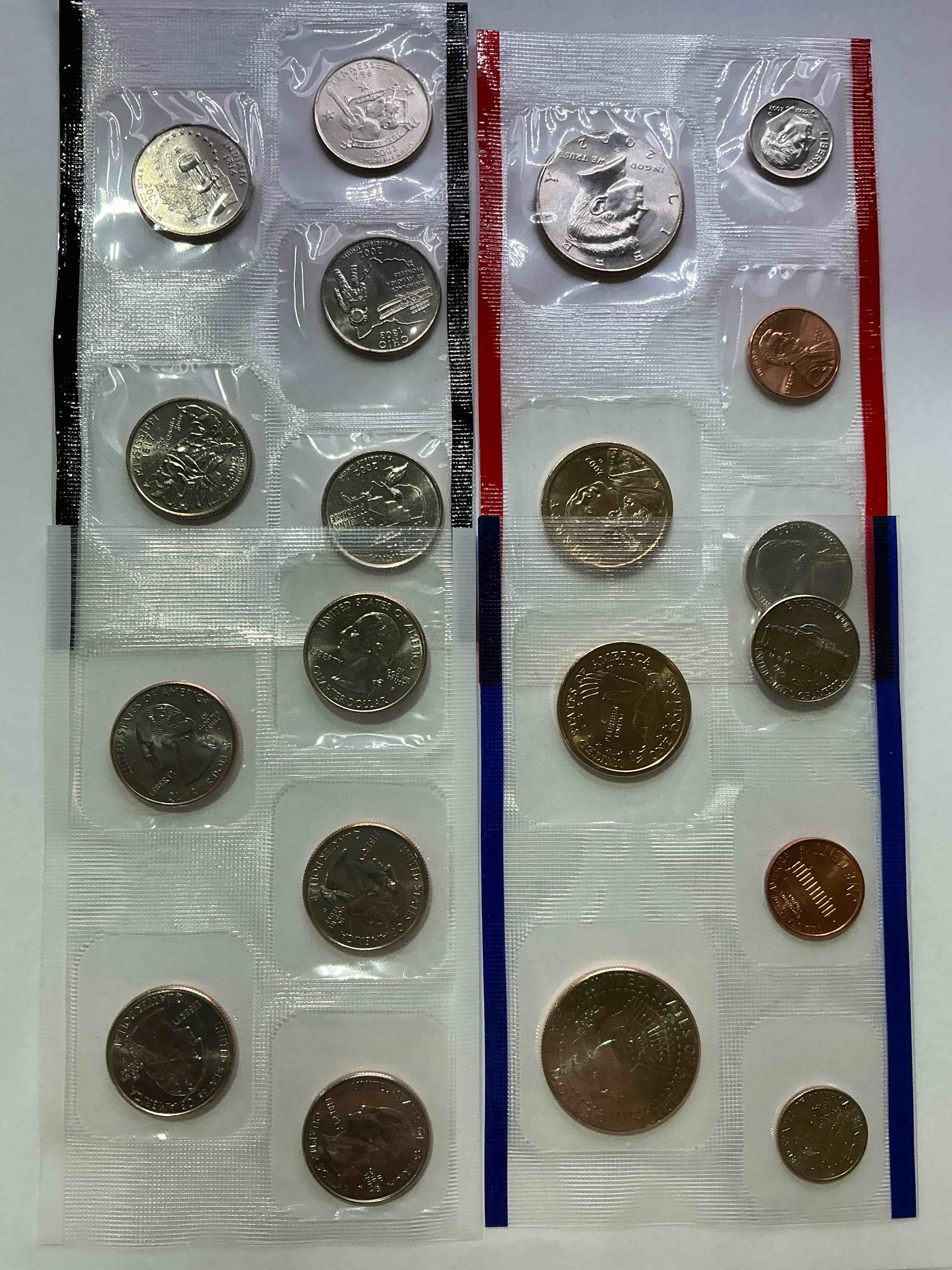 Condition photo showing New/Like New for 2002 Philadelphia & Denver Mint Coins! 20 Coins, Including Sacagawea Dollars, Half Dollars, State Quarters, Nickels, Dimes & Pennies! Wow!