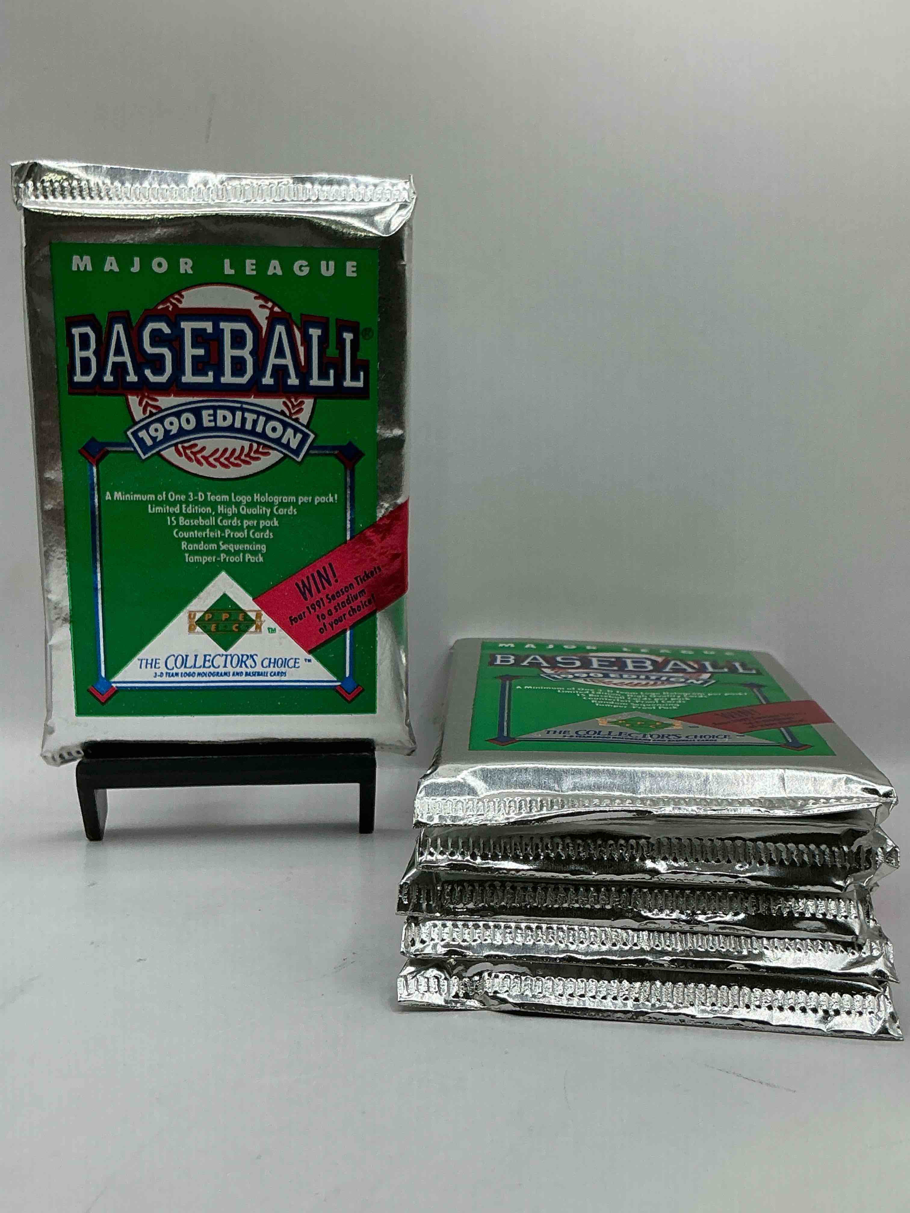 1990 Upper Deck Baseball Unopened Sports Trading Card Packs! Direct From Original Box! Look For Possible Collector's 3D Team Logo Card! As Well As Early Ken Griffey Jr. Cards!