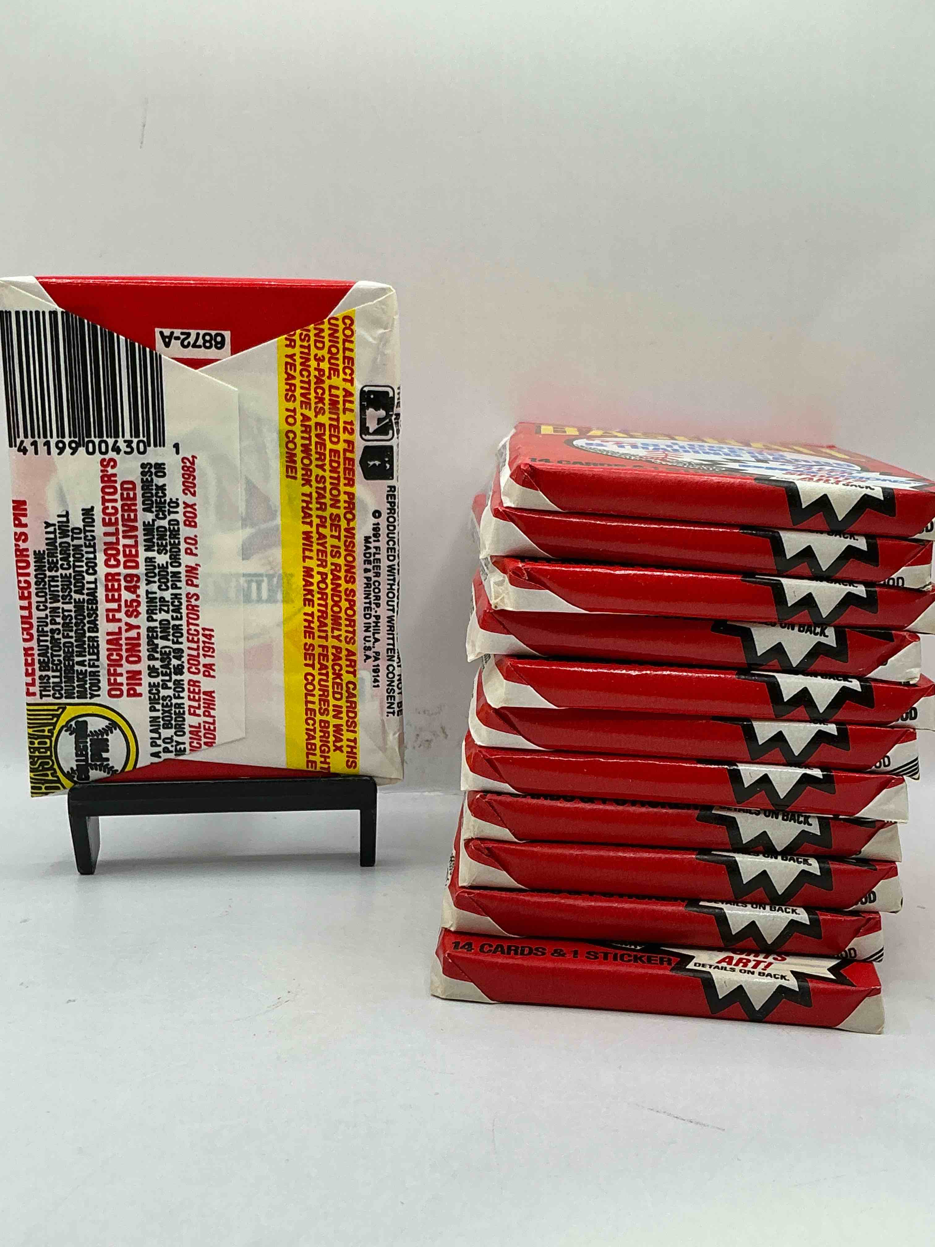 Condition photo showing New/Like New for 1991 Fleer Baseball Unopened Pack, Direct From Original Sealed Retail Case! Search For Griffey Jr. & Barry Bonds "Generation Stars" Combo Card #710 (PSA 10 Value $200), Nolan Ryan, Don Mattingly & So Much More!