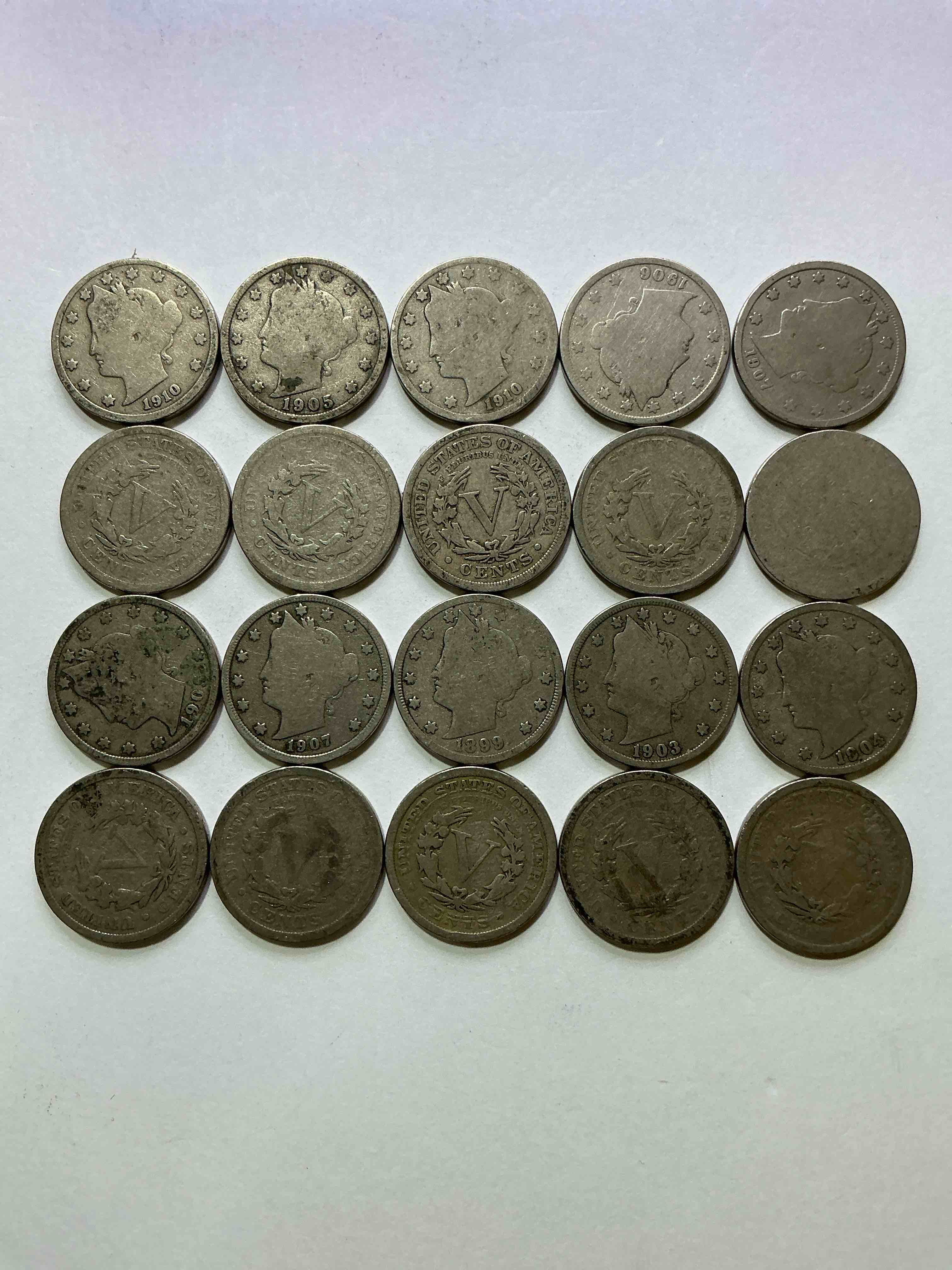 Condition photo showing Good Condition for Antique U.S. V Nickels! Think Of The History These Coins Have Seen!, Liberty Head V Nickels Were Minted Up Until 1913 & Were The Style Of Nickels Before Buffalo Nickels. Own Some Cool Pieces Of History! Rare To See These Coins With The "Date On" In Circulated Condition!