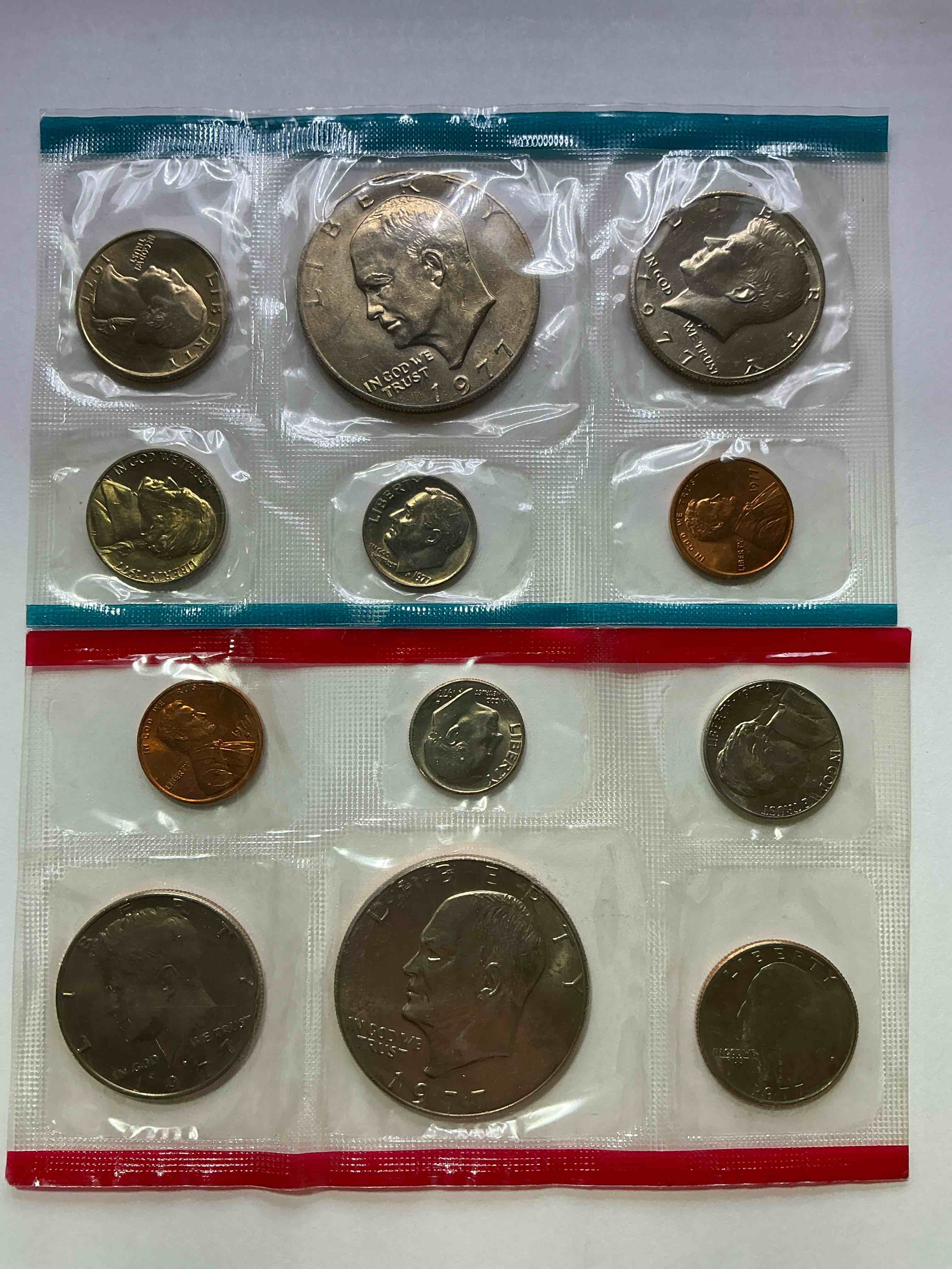 1977 Mint Coins, 12 Coin Denver & Philadelphia Mint! Eisenhower Dollar Coins, Half Dollars, Quarters, Dimes, Nickels & Pennies! Wow!