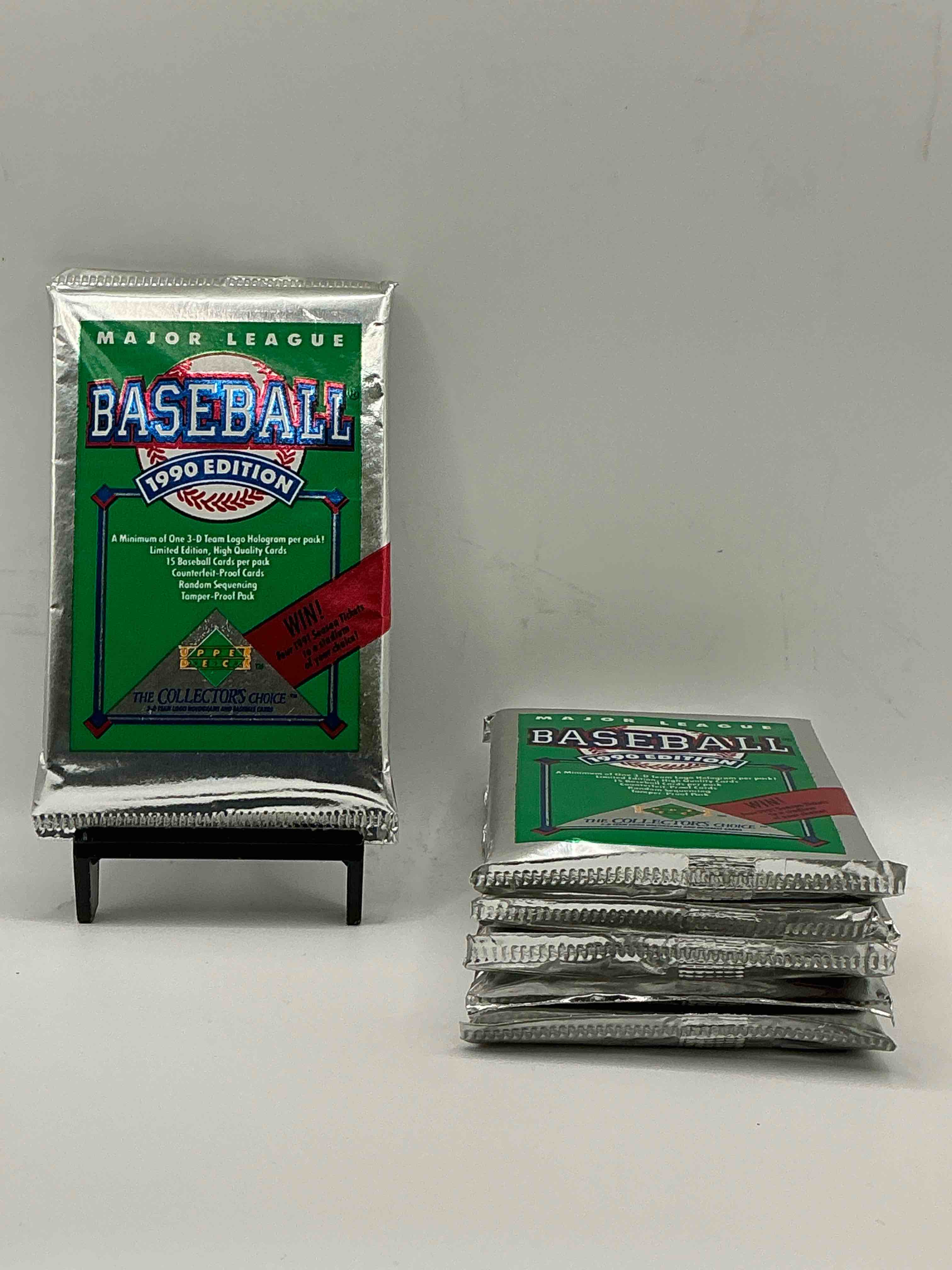 1990 Upper Deck Baseball Unopened Sports Trading Card Packs! Direct From Original Box! Look For Possible Collector's 3D Team Logo Card! As Well As Early Ken Griffey Jr. Cards!