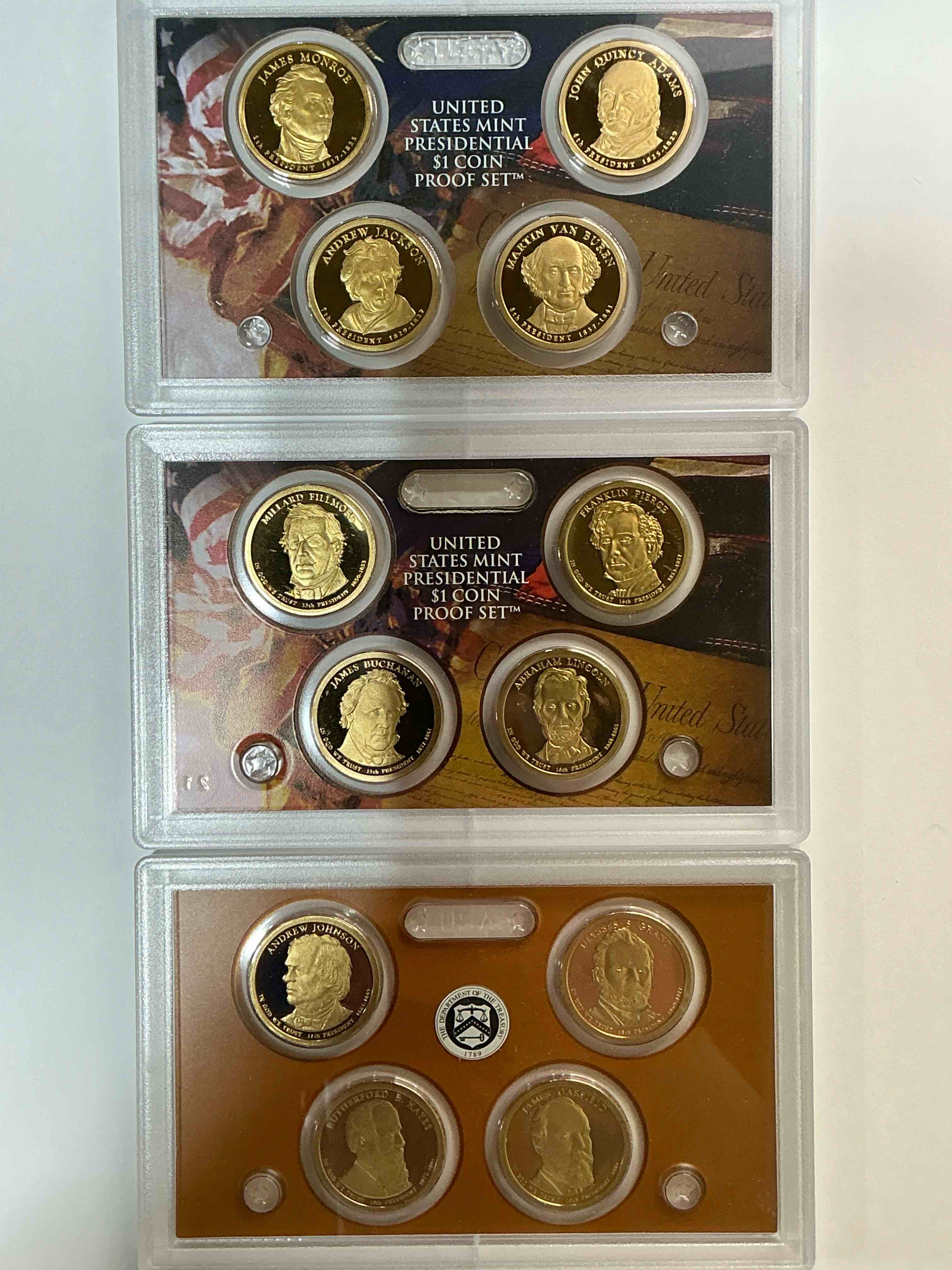 2008, 2010 & 2011 Presidential Mint Sets! Four Coins Each Set, Encased In Plastic… Ultra Rare! These Coin Sets Are Rare & Hard To Find, Perfect To Add To Any Collection!