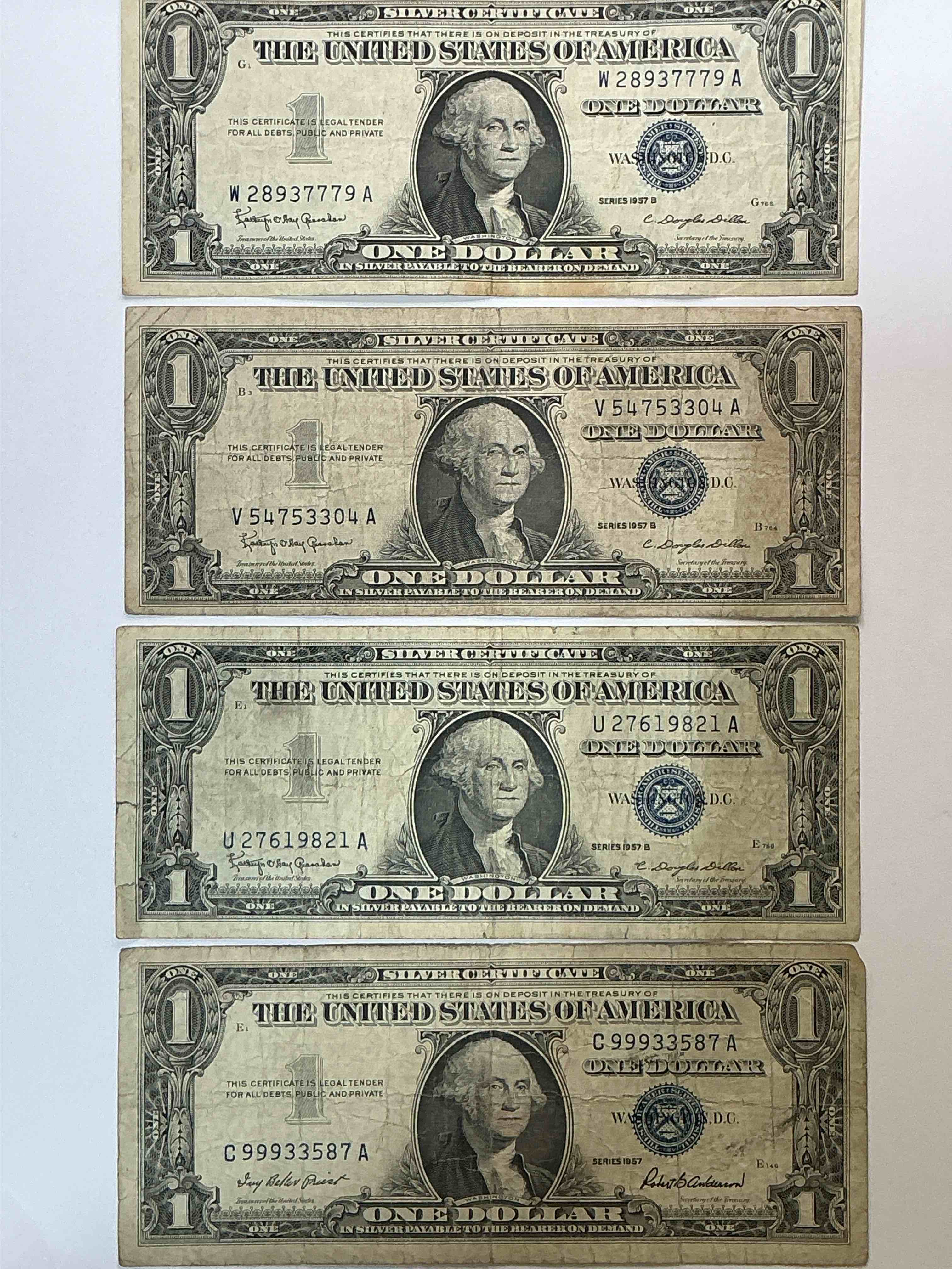 1957 Silver Certificates! Did You Know That Prior To 1964 One Dollar U.S. Paper Money Was Actually Redeemable For Silver Dollars?! Wow How Times Have Changed! Silver Certificates Were Produced From 1878 To 1964 & Are Still Considered Legal Tender At Face Value. Here Are Gorgeous, Circulated 1935 & 1957 U.S. One Dollar Silver Certificate, With Highly Collectible "Blue Seal!* Own An Awesome Piece Of History!