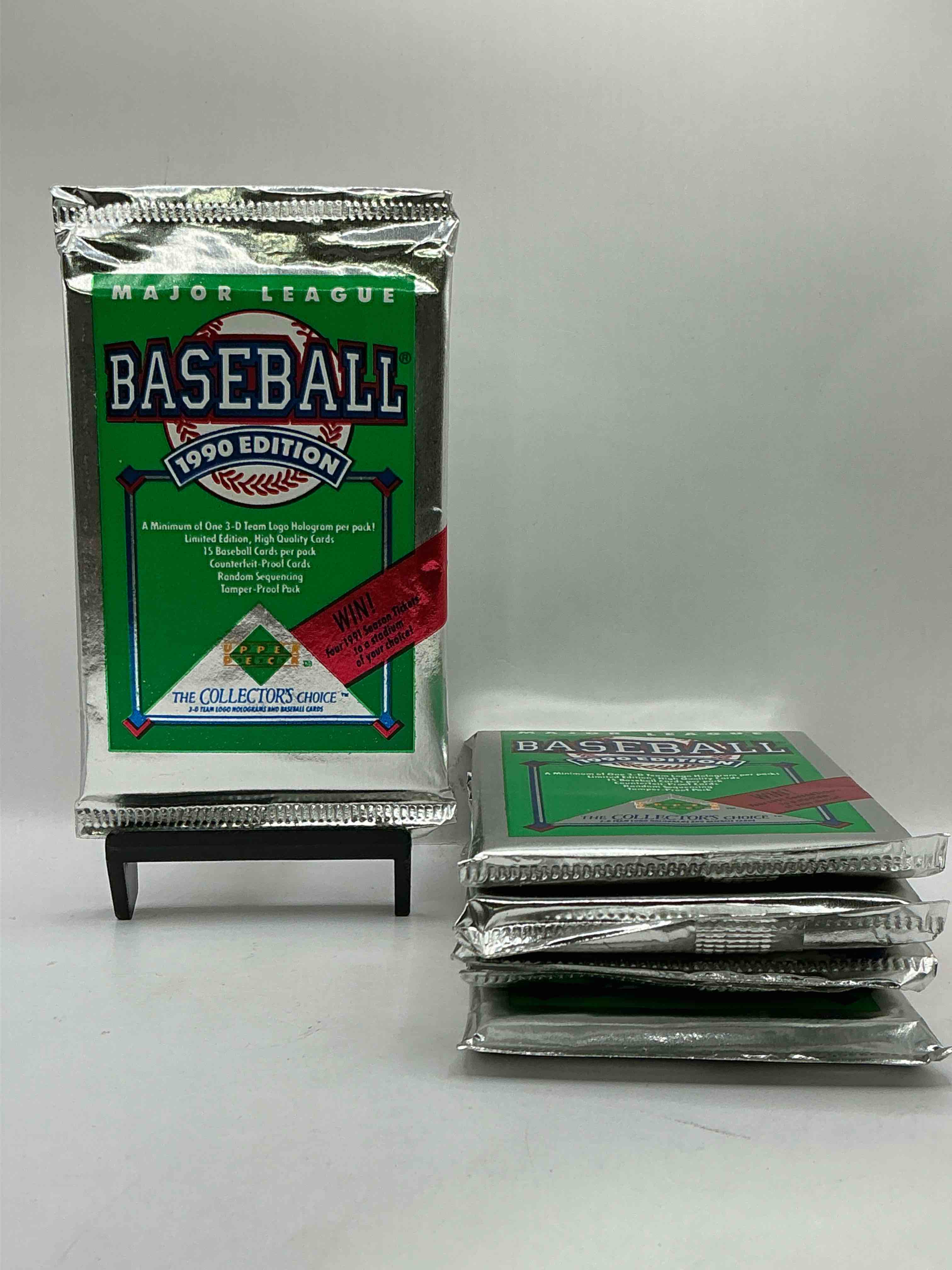 1990 Upper Deck Baseball Unopened Sports Trading Card Packs! Direct From Original Box! Look For Possible Collector's 3D Team Logo Card! As Well As Early Ken Griffey Jr. Cards!
