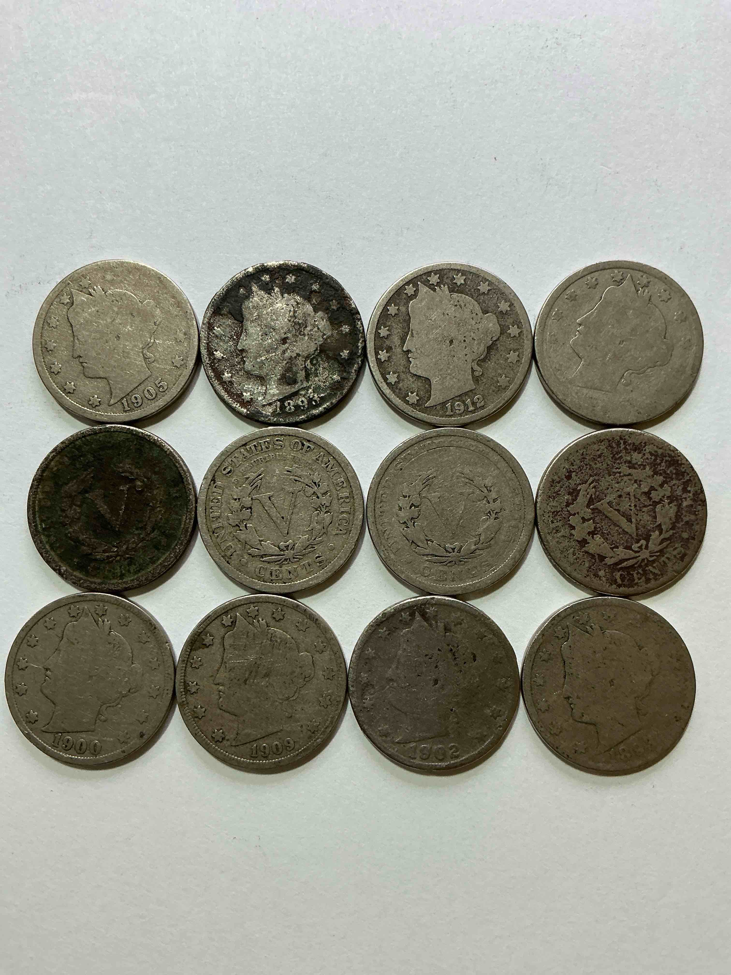 Condition photo showing Good Condition for Antique U.S. V Nickels! Think Of The History These Coins Have Seen!, Liberty Head V Nickels Were Minted Up Until 1913 & Were The Style Of Nickels Before Buffalo Nickels. Own Some Cool Pieces Of History! Rare To See These Coins With The "Date On" In Circulated Condition!