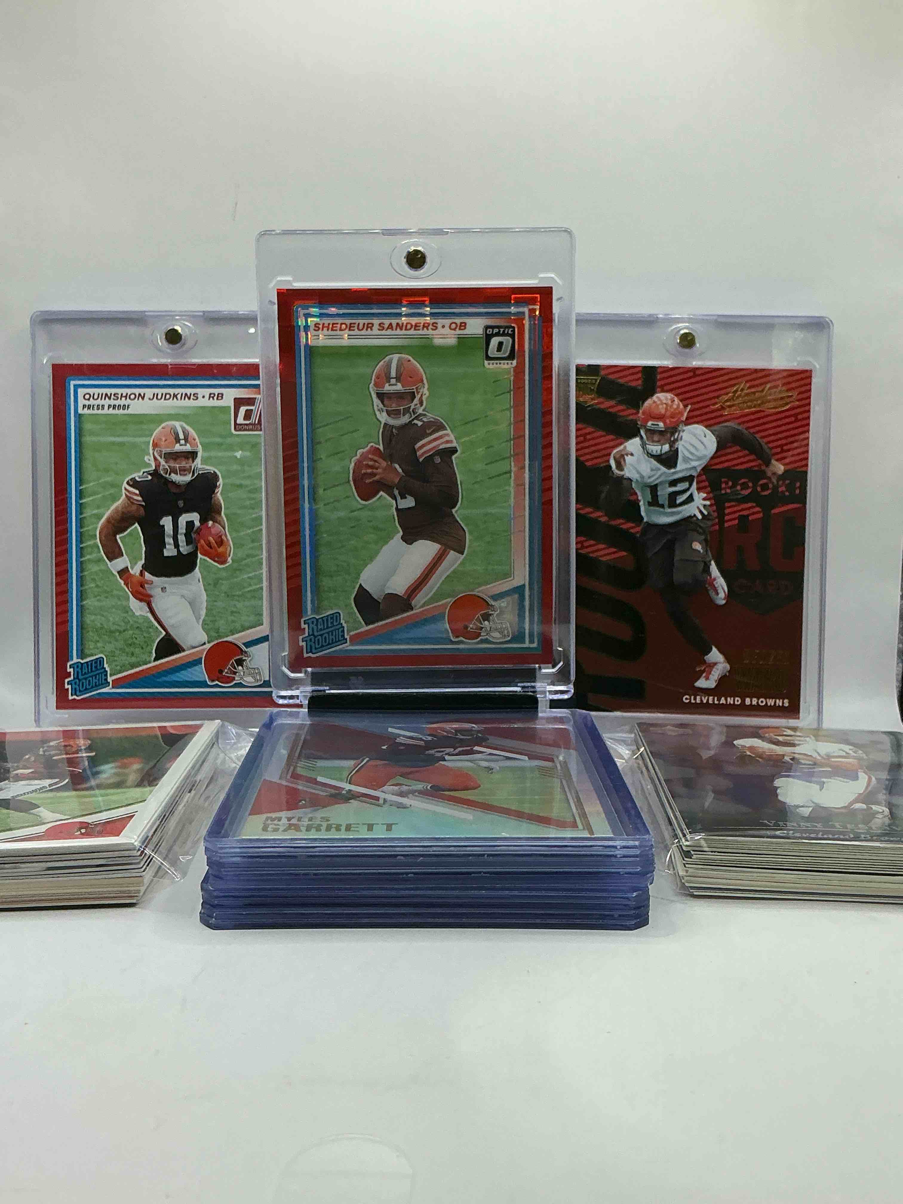 Optic Checkered Ultra Rare Shedeur Sanders Rookie Card! Donruss Quinshon Judkins Rookie, Denzel Ward Rookie & More! Insane Trio! Browns Bonanza! 50 Card Browns Lot, Includes Legends, Rookies, Future Hall Of Famers & More! Myles Garrett, Nick Chubb & More! Commons & Legends!