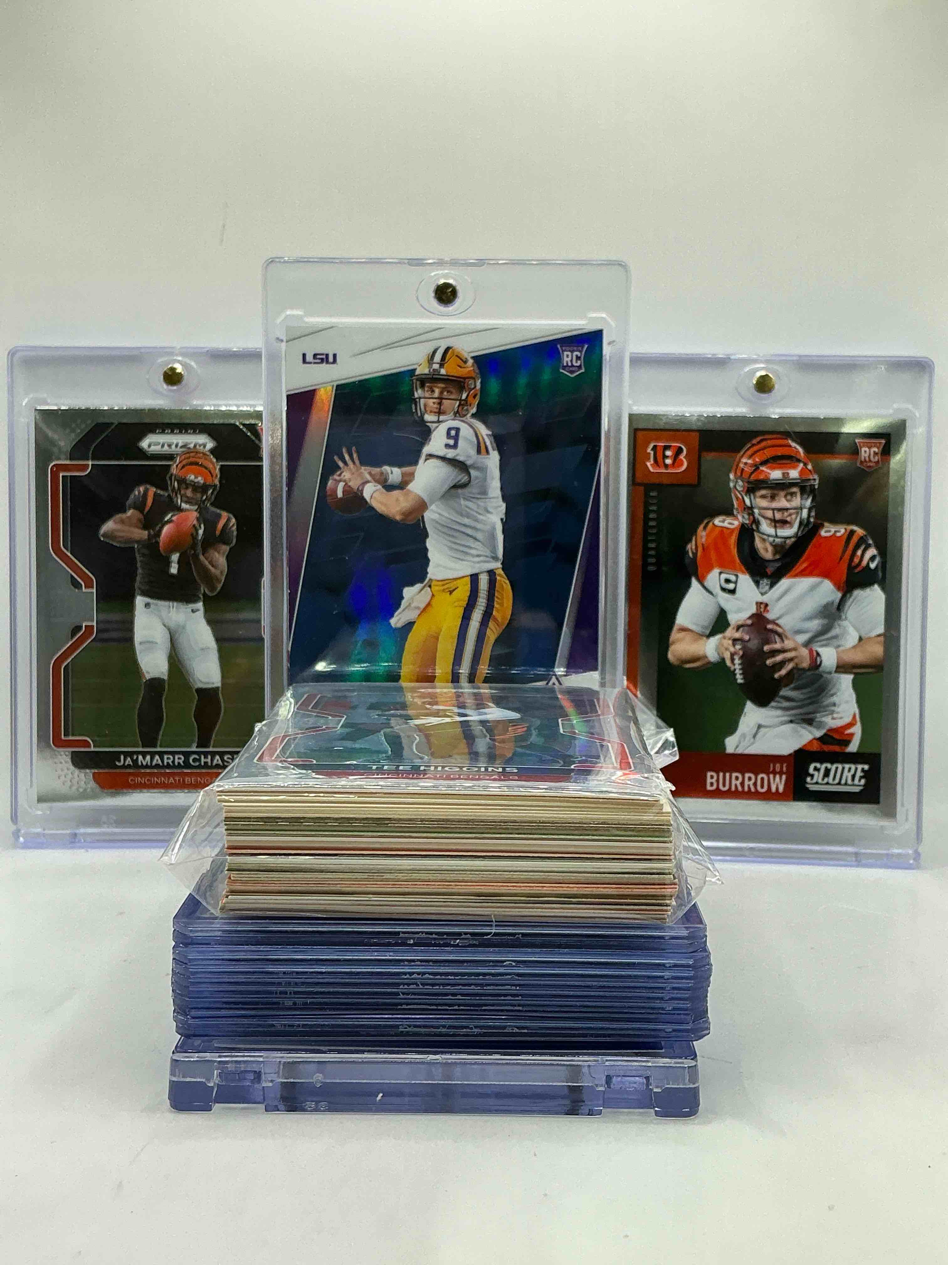 Joe Burrow Phoenix Ultra Rare Rookie Card! Score Chrome Burrow Rookie, Chase Prizm Rookie & More! Insane Trio! Bengals Bonanza! This 50 Card Lot Includes Commons, Legends, Rookies & More!