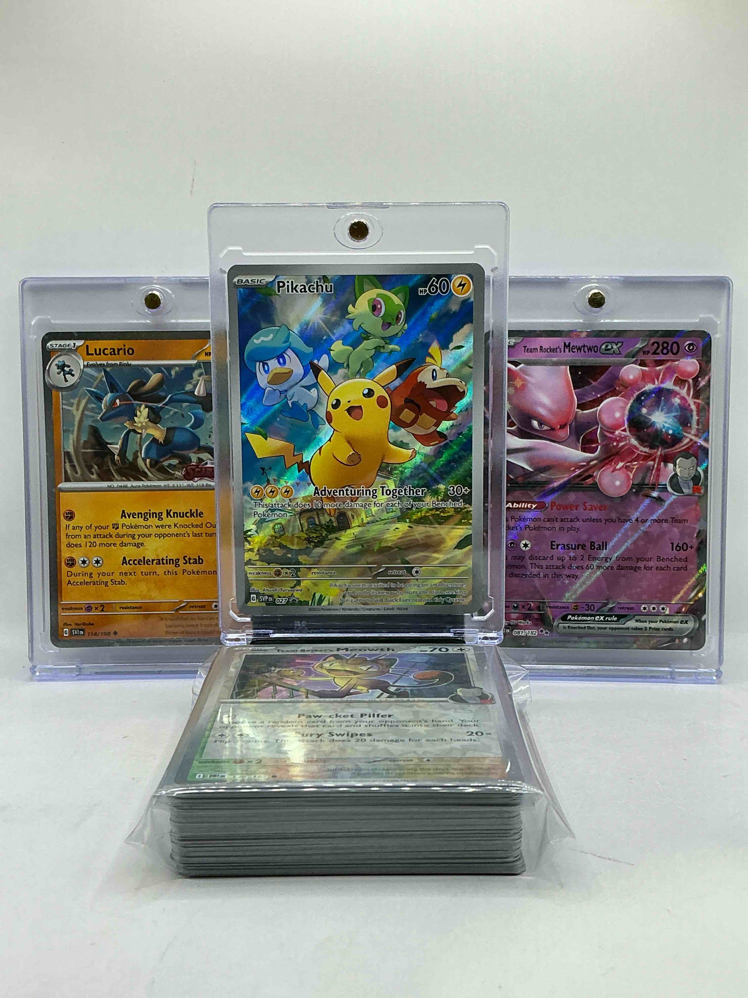 Pikachu “Adventuring Together” Ultra Rare Holo, Mewtwo EX Holo & Lucario Holo! Insane Trio… This 50 Card Pokémon Lot Includes Commons, Holos, Legends & More!