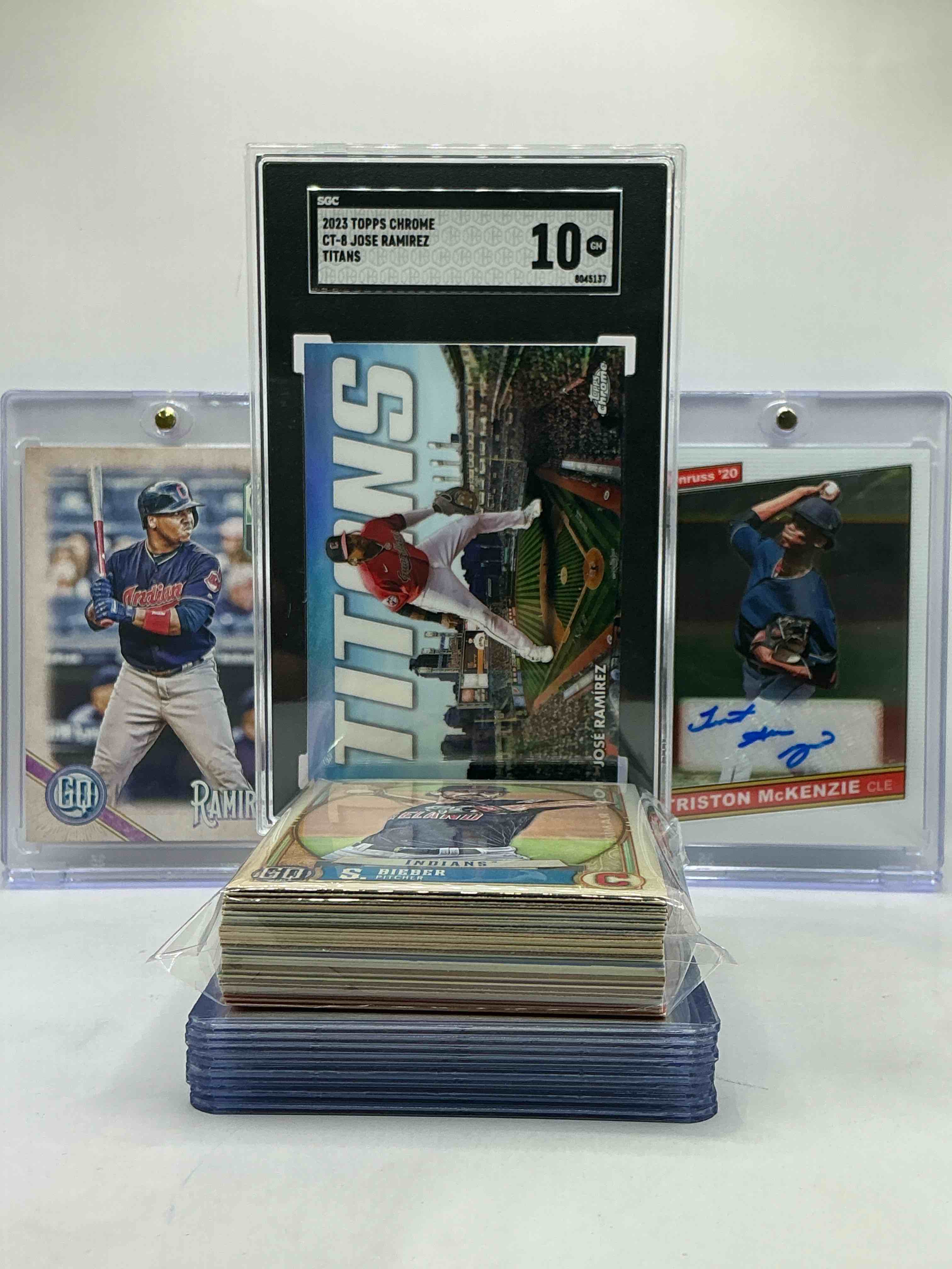 Perfect 10/10 Jose Ramirez Topps Chrome Titans Card! WOW! Triston McKenzie Donruss 2020 Signed Card, Jose Ramirez GQ Card! This 50 Card Lot Of Cleveland Indians & Guardians Is Rare & Filled With Vintage & New Commons, Legends, Heroes & More! WOW!