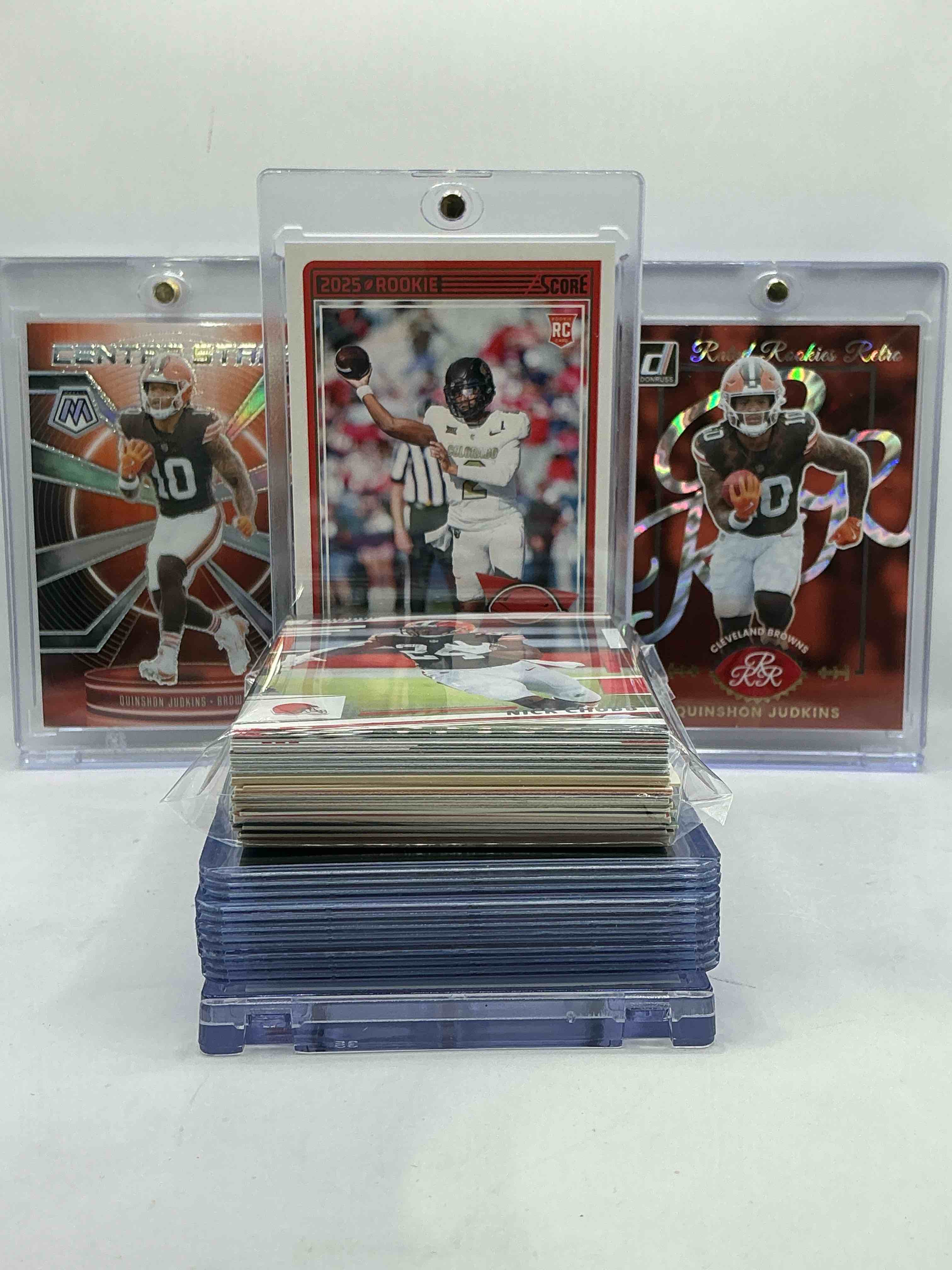 Cleveland Browns Bonanza! Shedeur Sanders Score Rookie, Quinshon Judkins Mosaic Center Stage Rookie, Rated Rookie Retro & More! This 50 Card Lot Includes Rookies, Commons, Legends, Vintage & New! Crazy Cleveland!