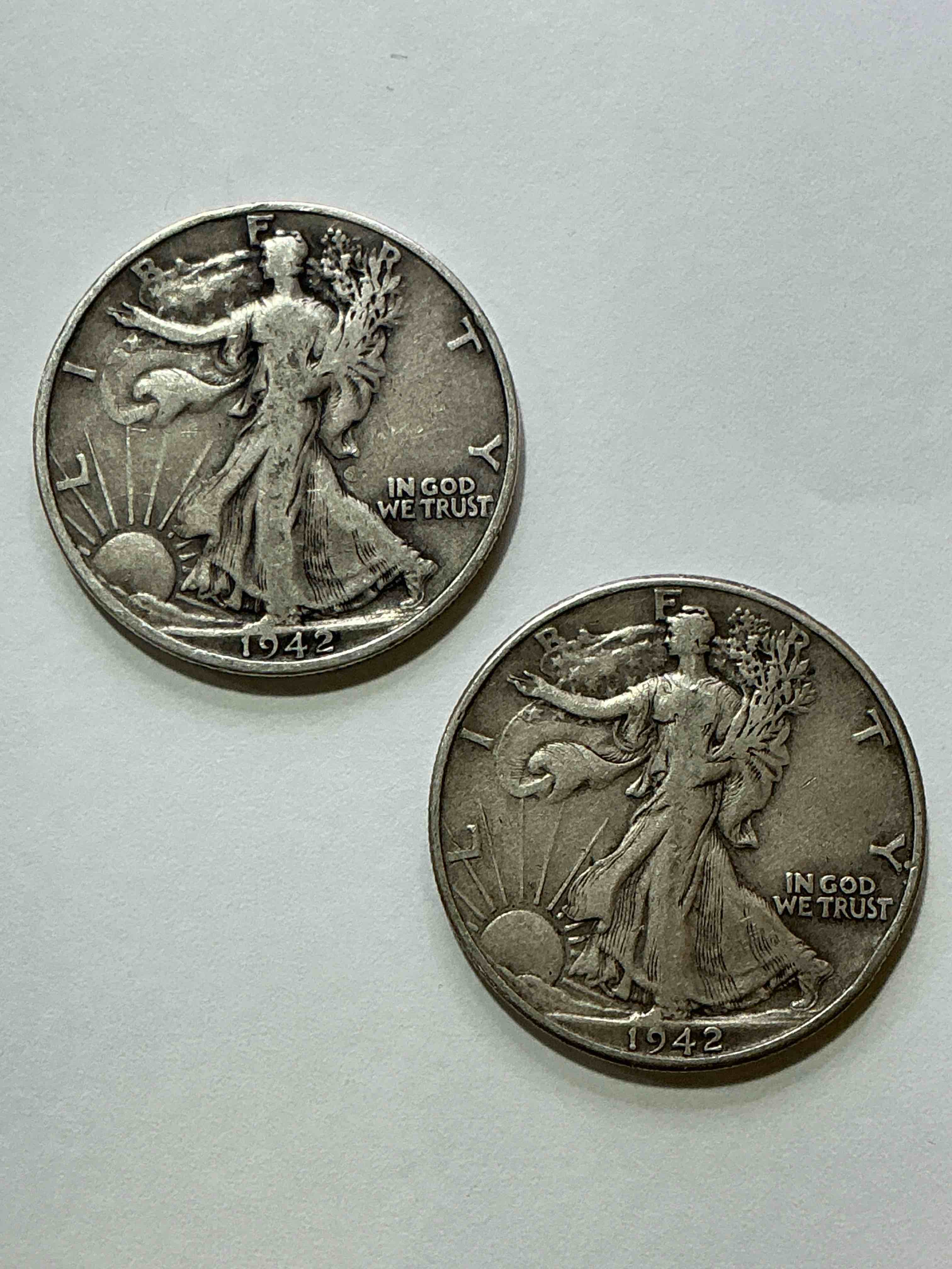 World War II Era Silver! Antique U.S. Silver! Liberty Walking Silver Fine U.S. Silver Half Dollar! This Striking Half Dollars Were Minted From 1916-1947 & Have Become Some Of The Most Collectible Coins In History! Here Are Striking Circulated Examples From 1942! Circulated! Liberty Walking Coins Are 90% Fine U.S. Silver, A Great Investment In Precious Metal!