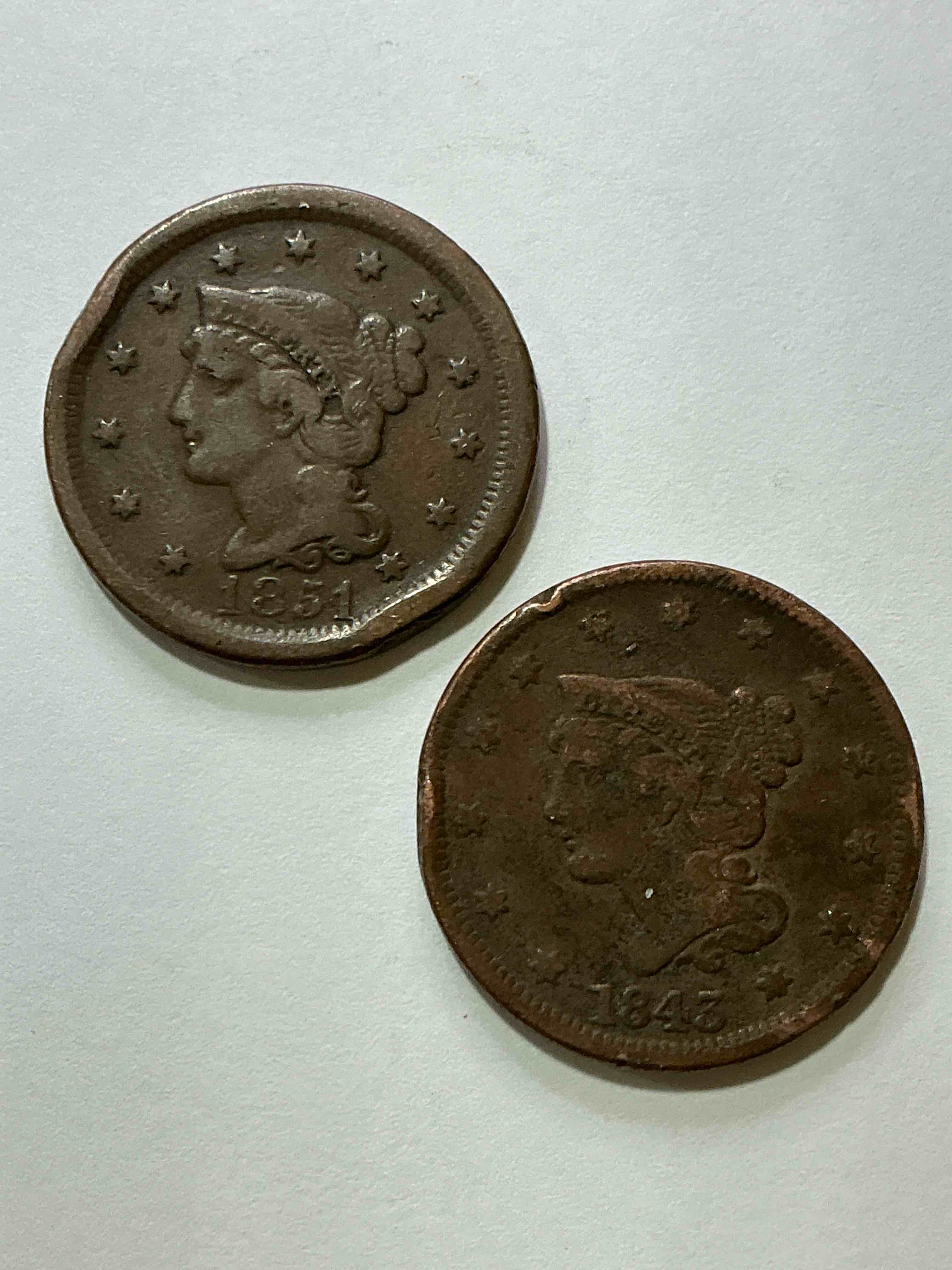 genuine large american one cent piece! these coins were minted from 1793 - 1857 & were the first copper pennies in the us! own authentic coins from american history! 