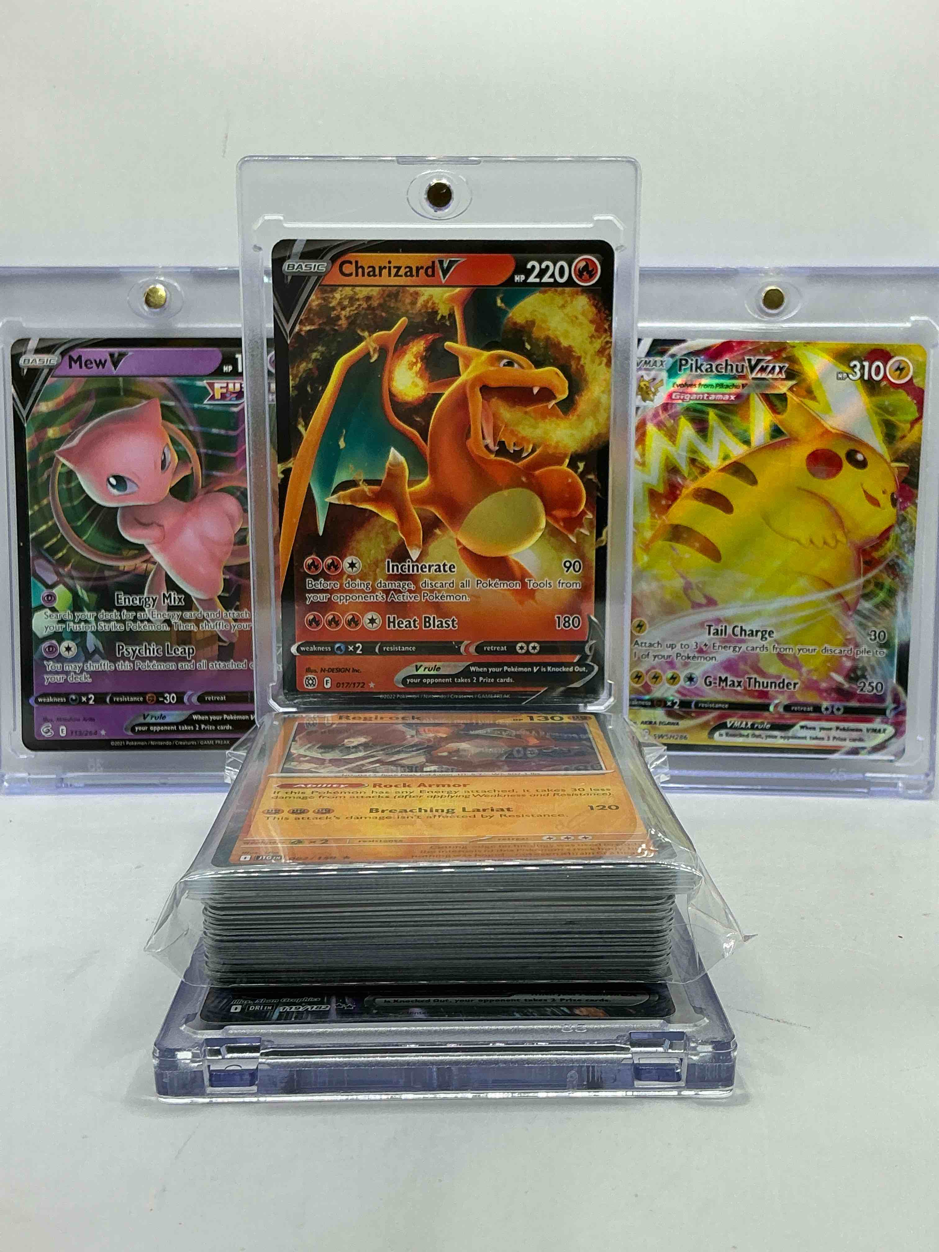 Charizard V Holo, Mew V Holo & Pikachu VMAX INSANITY! WOW! Pokémon Palooza! 50 Card Craziness, Includes Holos, Legends, Heroes, Commons & More! 50 Card Pokémon Party!