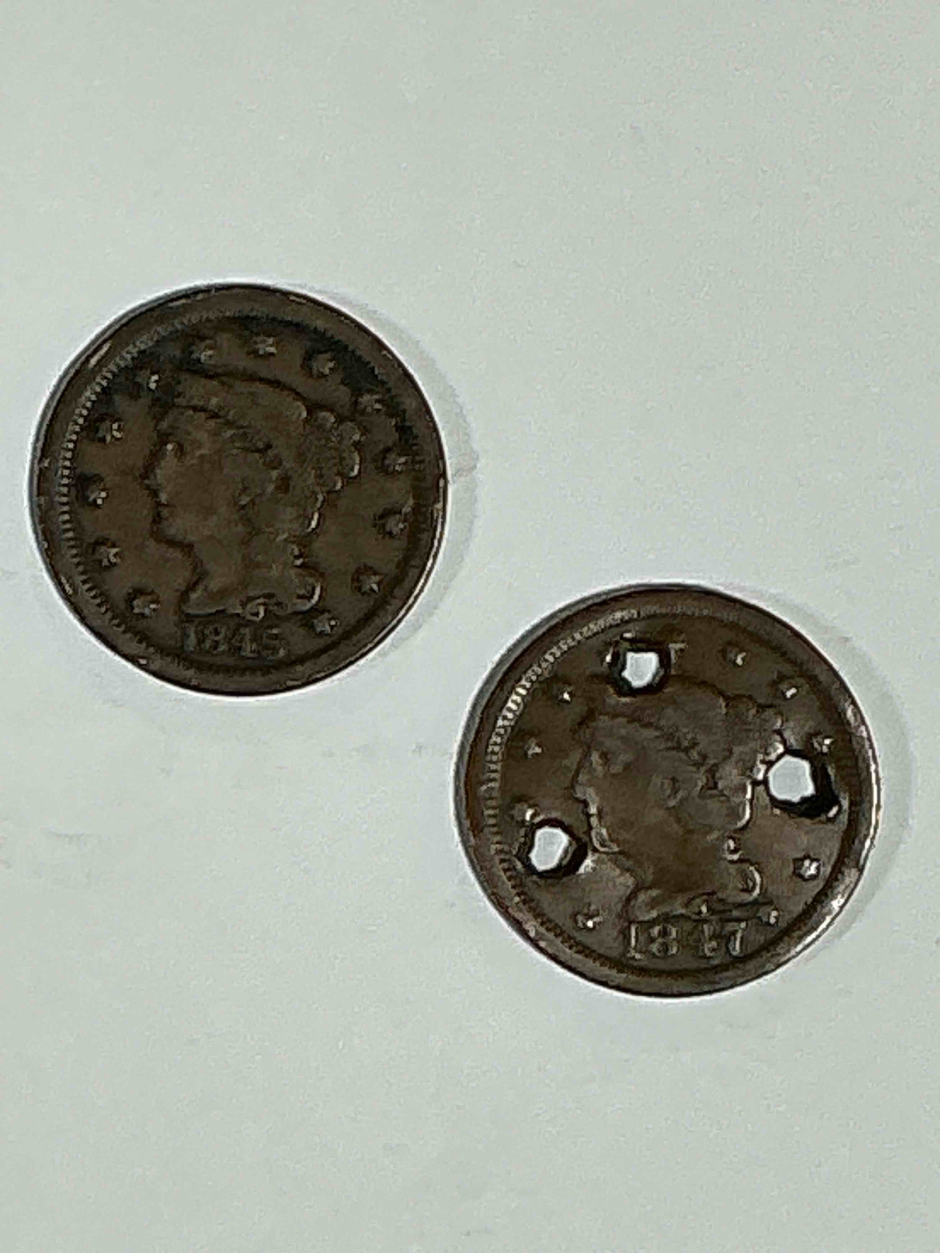 Genuine Large American One Cent Piece! These Coins Were Minted From 1793 - 1857 & Were The First Copper Pennies In The US! Own Authentic Coins From American History! The Holes Represent A Piece That Was Turned Into A Necklace Due To The Value Of The Coin!