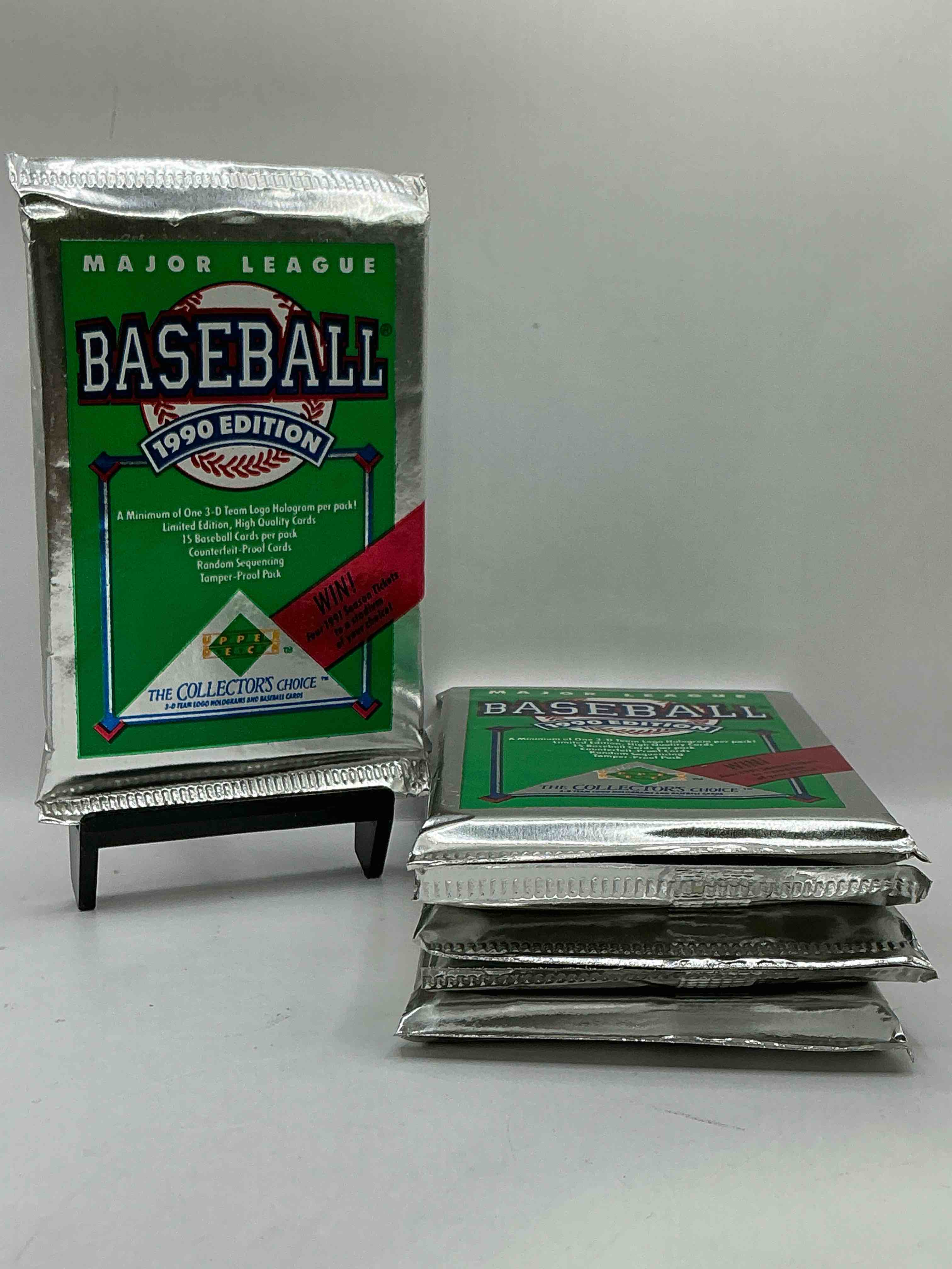 1990 Upper Deck Baseball Unopened Sports Trading Card Packs! Direct From Original Box! Look For Possible Collector's 3D Team Logo Card! As Well As Early Ken Griffey Jr. Cards!