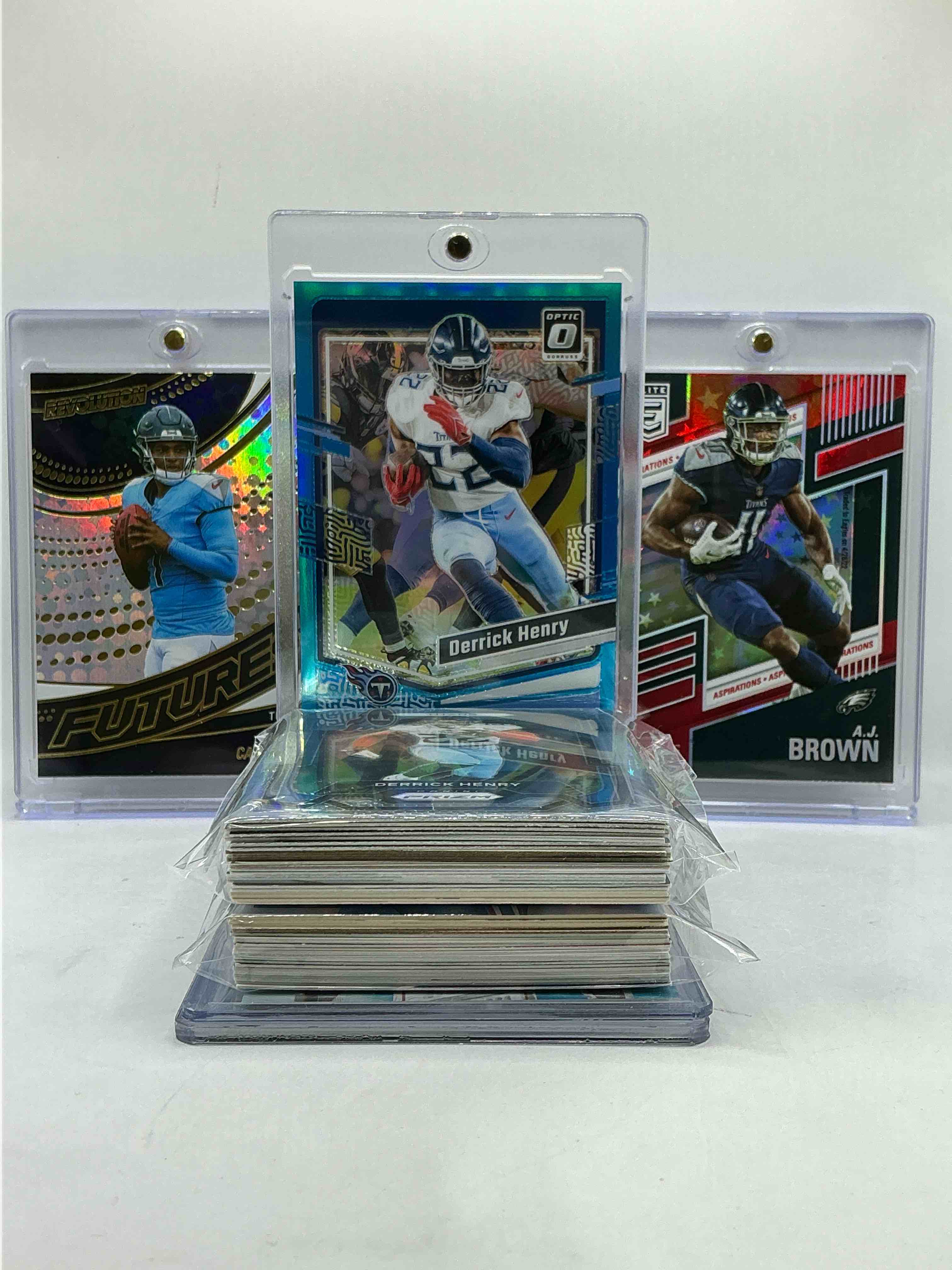 Derrick Henry Optic /299 Baby Blue Titans Color Match, AJ Brown Elite /275 Card, Cam Ward Revolution Rookie & More! 50 Card Titans Lot, Includes Commons, Legends, Rookies & More, All Vintage AND New! Titans Insanity! Nashville’s Football Team!