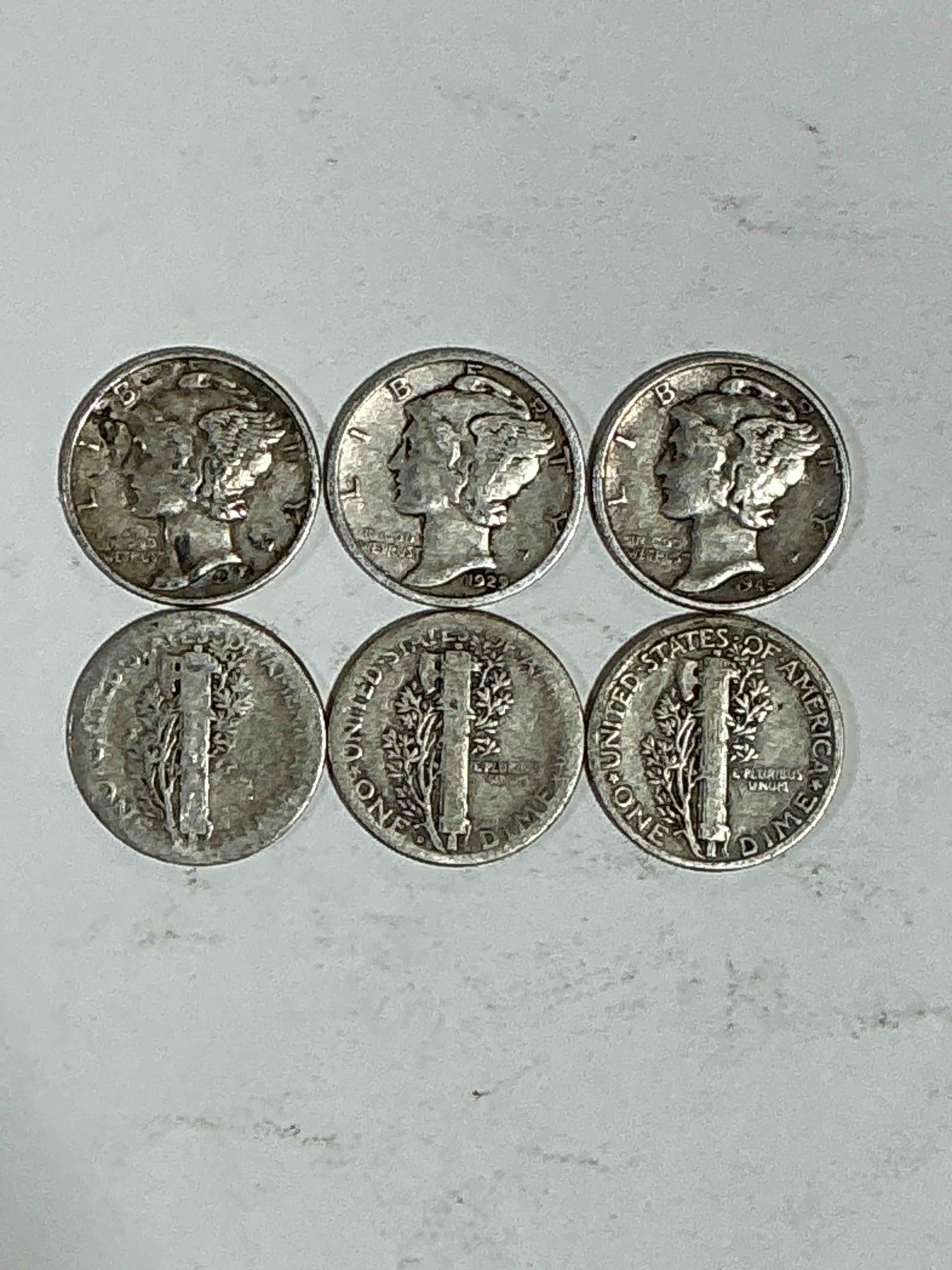 Condition photo showing Good Condition for Antique U.S. Pure Fine Silver Mercury Dimes! Silver Mercury Dimes Were Minted From 1916-1945 & Have Become Serious Collector Items! Check Out These Awesome Examples, All In Nice, Circulated Condition With Visible Dates & Varying Years! Rare To Have Visible Dates! Makes For A Great Investment In Precious Metals, Mercury Dimes Are 90% Pure Fine Silver! They Don't Make Em' Like This Anymore!