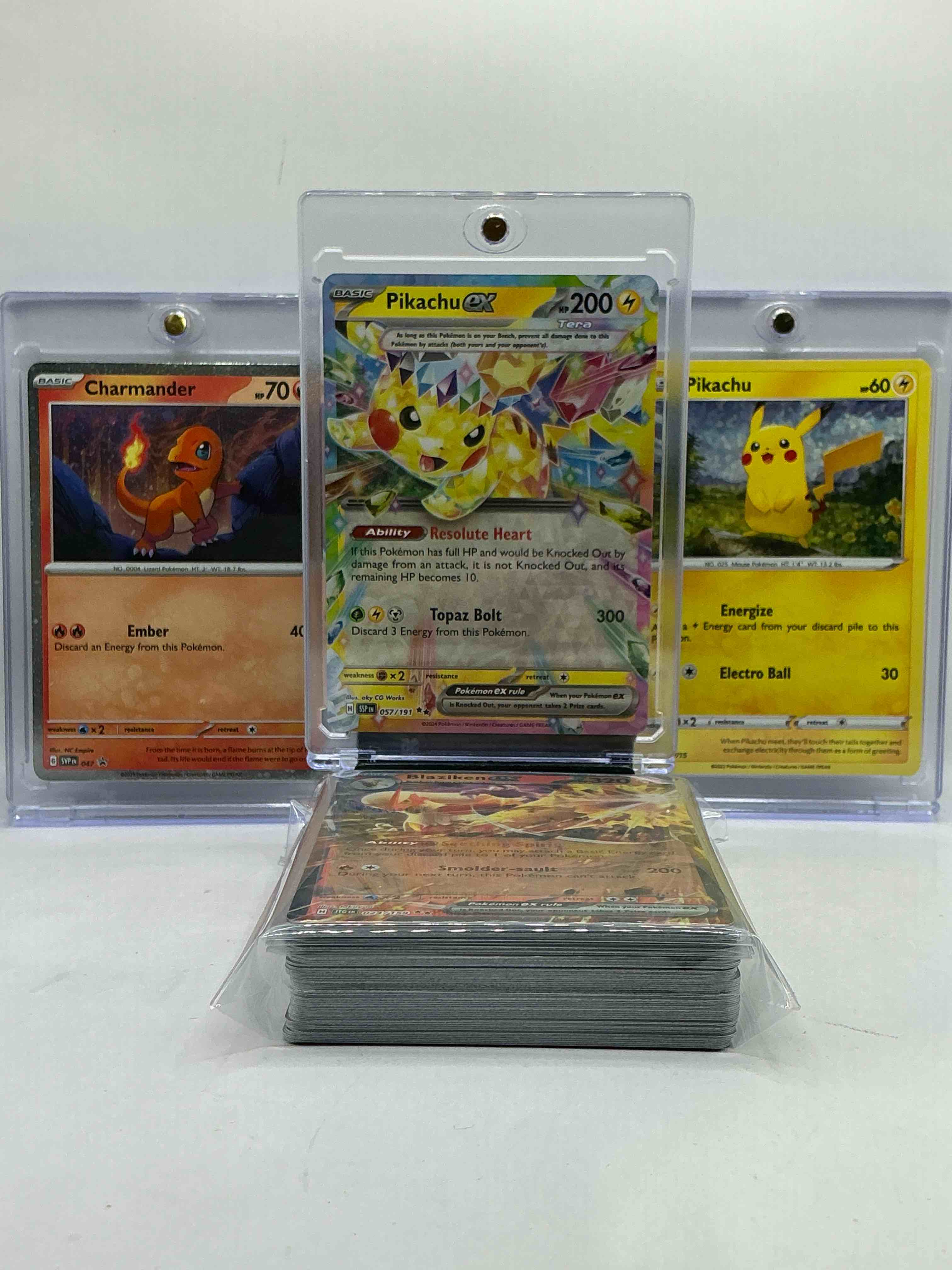 Pikachu EX Topaz Bolt, Pikachu Holo & Charmander Holo! Insane Trio! 50 Card Lot, Filled With Commons, Legends, Heroes & More!
