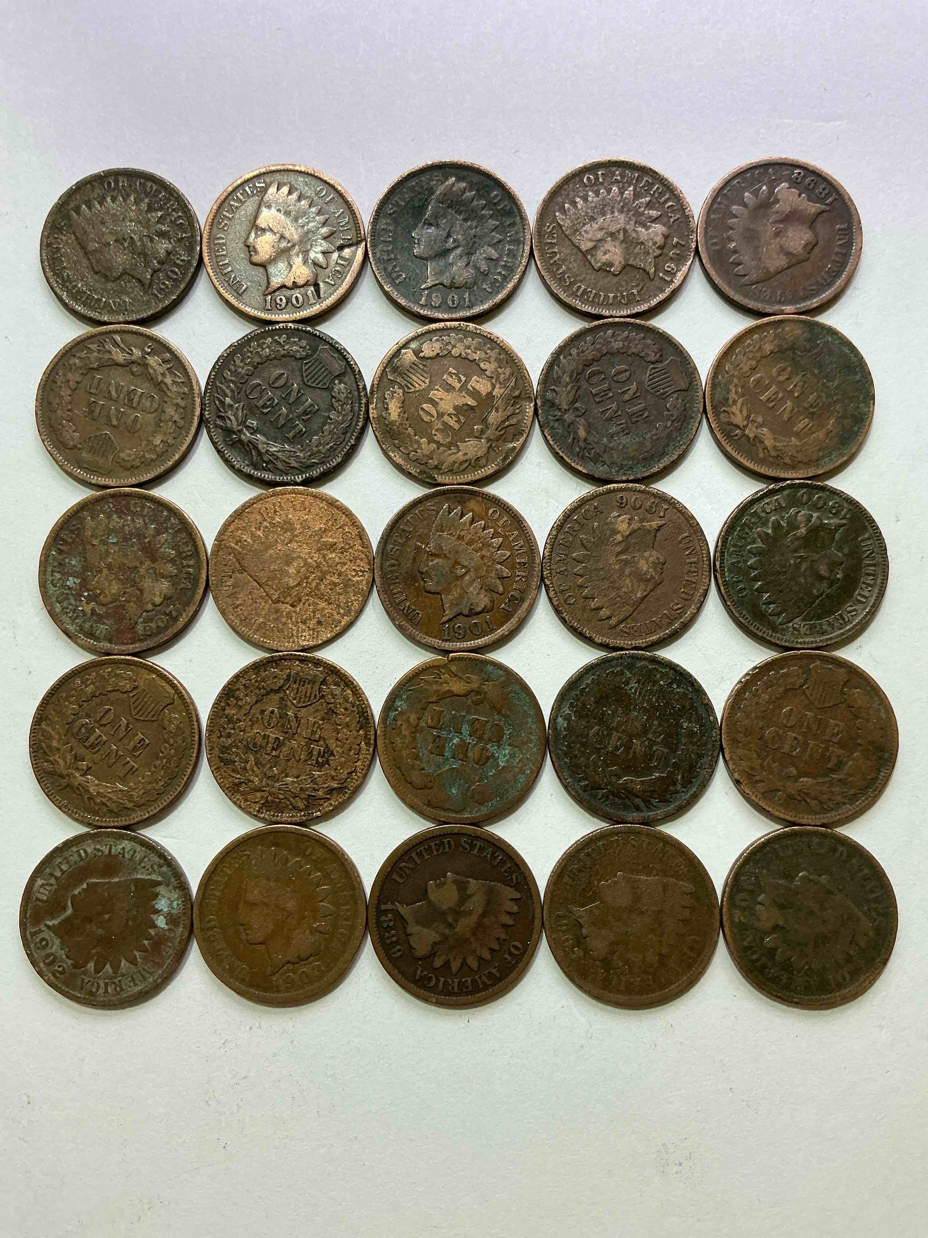 Indian Head Pennies! These Gorgeous U.S. Pennies Were Minted From 1859-1909 & Have Become Serious Collector Items! The "Indian Head" Design Is Actually A Representation Of Lady Liberty Wearing An Indian Headdress. Here Are Beautiful, Well-Kept Examples Representing Many Different Mint Years! Great For Collecting, Investing & Learning History, & Rare With Visible Dates!