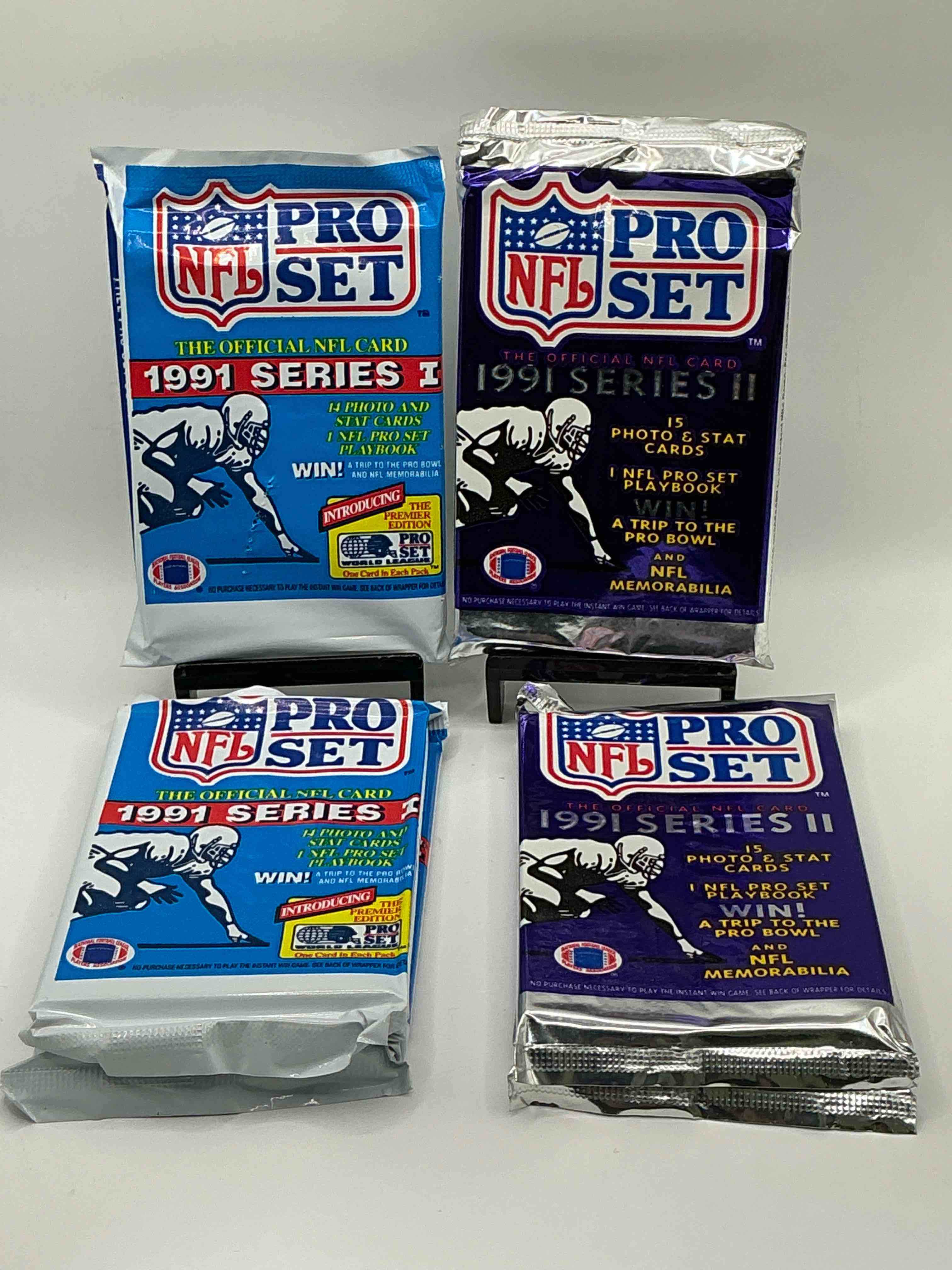wow! 1991 pro set football series i & ii sealed card packs, direct from original retail case! highly sought after by collectors as this year is loaded with high profile cards!search for cards from barry sanders, deion sanders, troy aikman, michael irvin & much more! getting hard to find!
