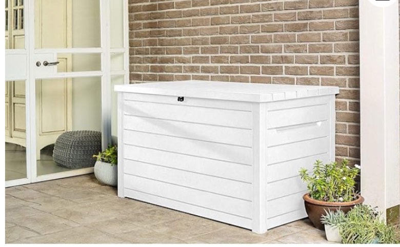 keter xxl 230 gallon deck storage box outdoor patio container  white