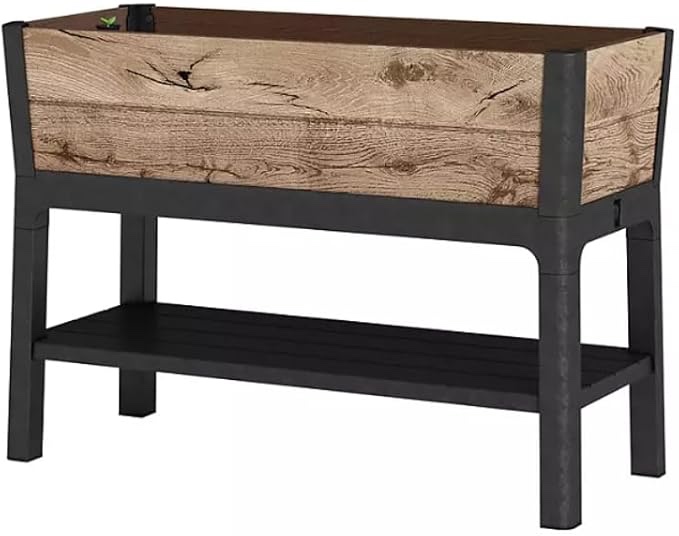 keter signature collection 29-gallon elevated resin garden bed – modern raised planter for outdoor gardening