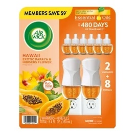air wick scented oil kit, vanilla & pink papaya, 2 warmers