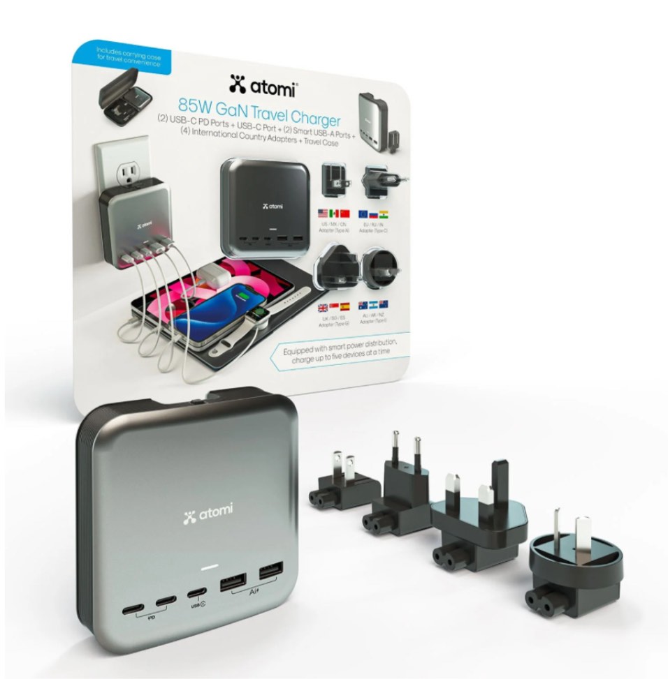 atomi wall charger with universal travel adapters