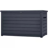 keter 17206126 wood-look outdoor storage deck box for all-weather, grey, 870-l