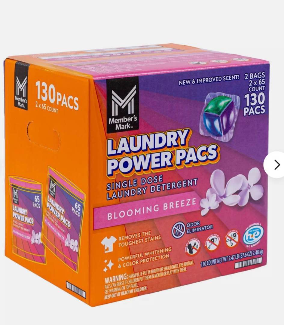 Member's Mark Laundry Detergent Power Pacs, Blooming Breeze, 130 Count