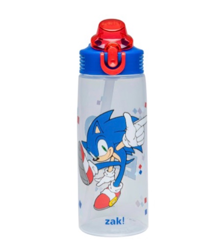 Zak Designs Sonic the Hedgehog Sage Water Bottle For School or Travel, 25oz Durable Plastic Water Bottle With Straw, Handle, and Leak-Proof, Pop-Up Spout Cover (Sonic)