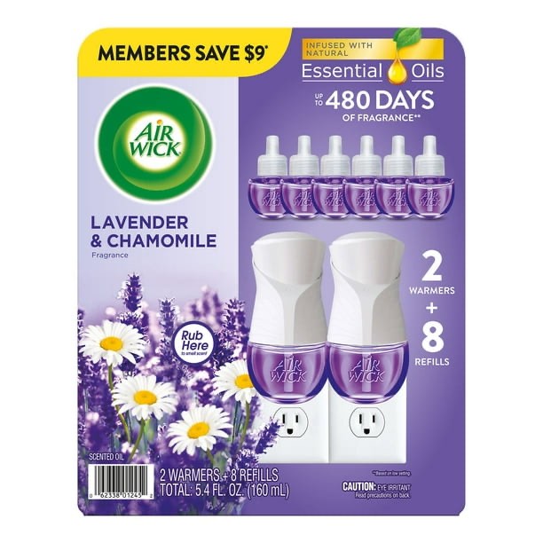 air wick scented oil kit, lavender & chamomile, 2 warmers + 8 refills