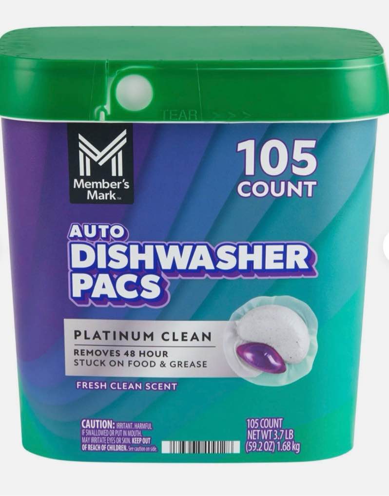 member's mark platinum clean automatic dishwasher pacs, fresh clean, 105 count